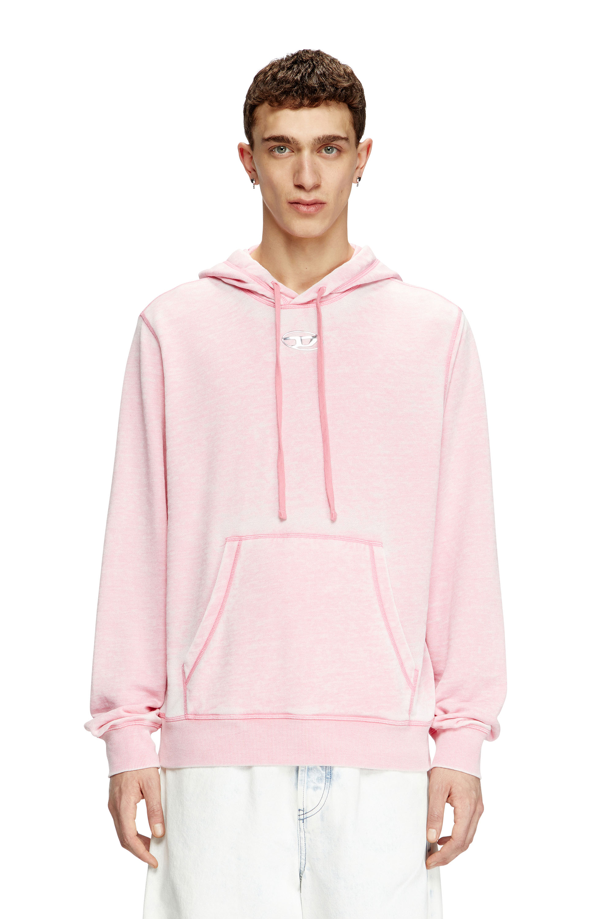 Diesel - S-GINN-HOOD-PAK, Herren Burnout-Hoodie mit Logo aus Metall in Rosa - 1