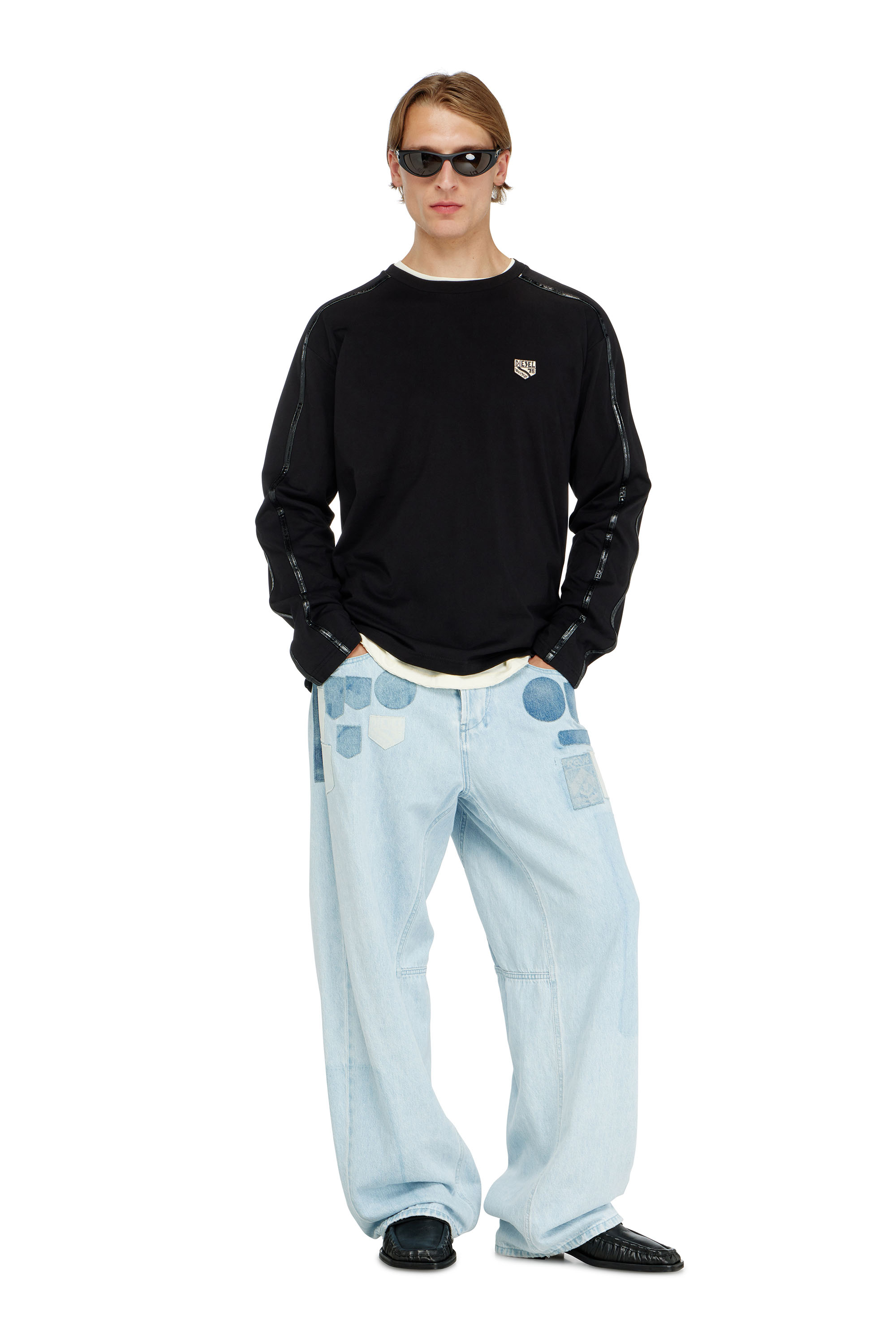 Diesel - T-NORM-LS-FL, T-shirt &agrave; manches longues avec finitions ton sur ton Homme in Noir - 2
