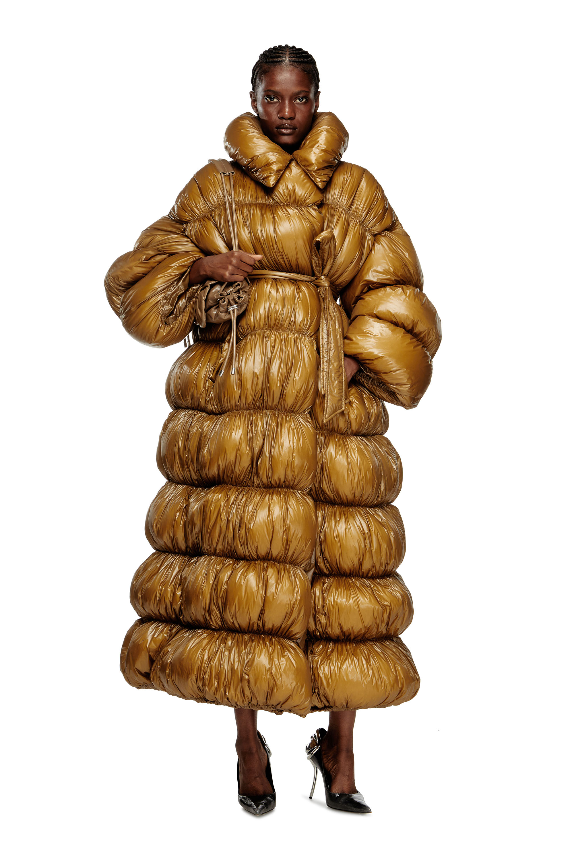 Diesel - W-INONA-LONG, Cappotto trapuntato con cintura Donna in Marrone - 1