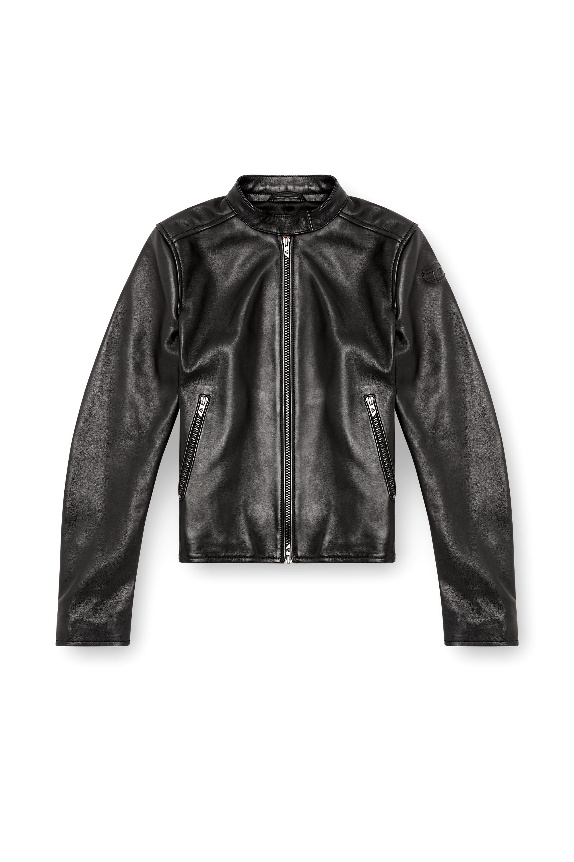 Diesel - L-AYLA, Blouson biker en cuir avec logo embossé Femme in Noir - 3