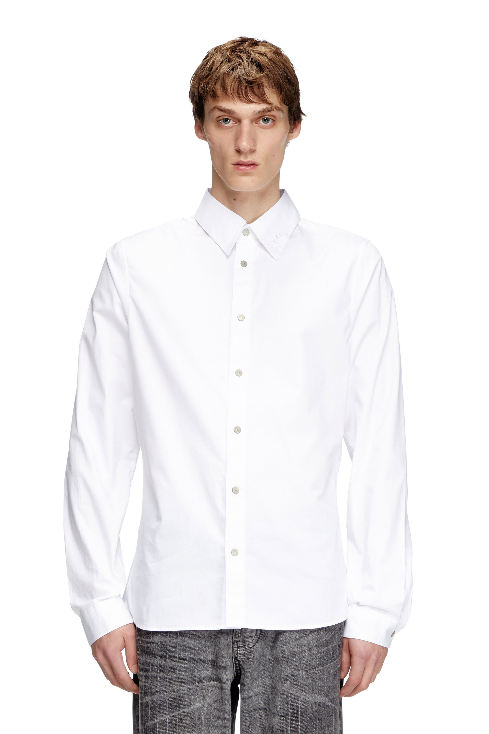 Diesel - S-FITTY-A, Camicia con logo ricamato sul colletto Uomo in Bianco - 1