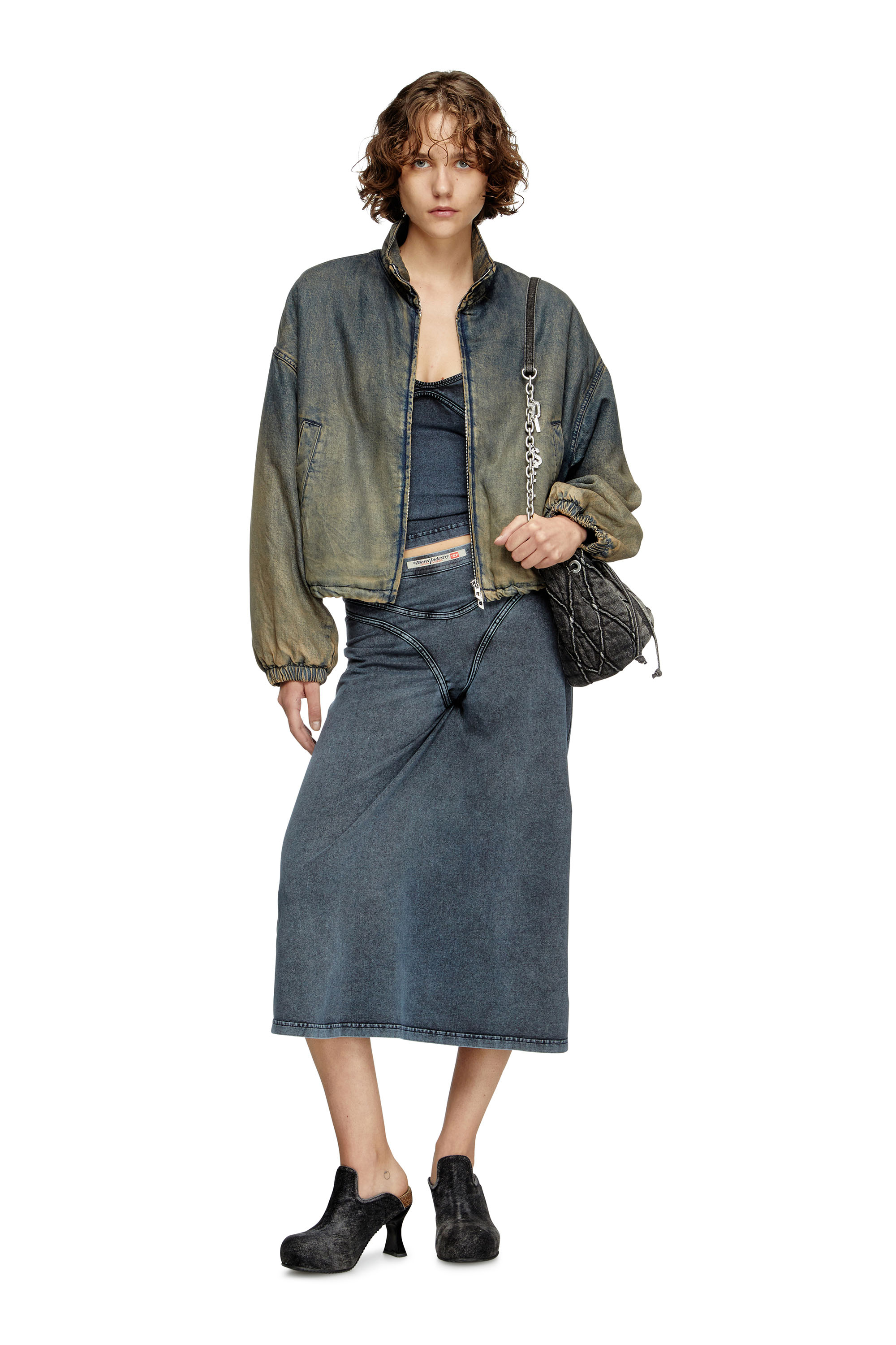 Diesel - O-ALLINE, Jupe midi en jersey effet denim Femme in Bleu - 2
