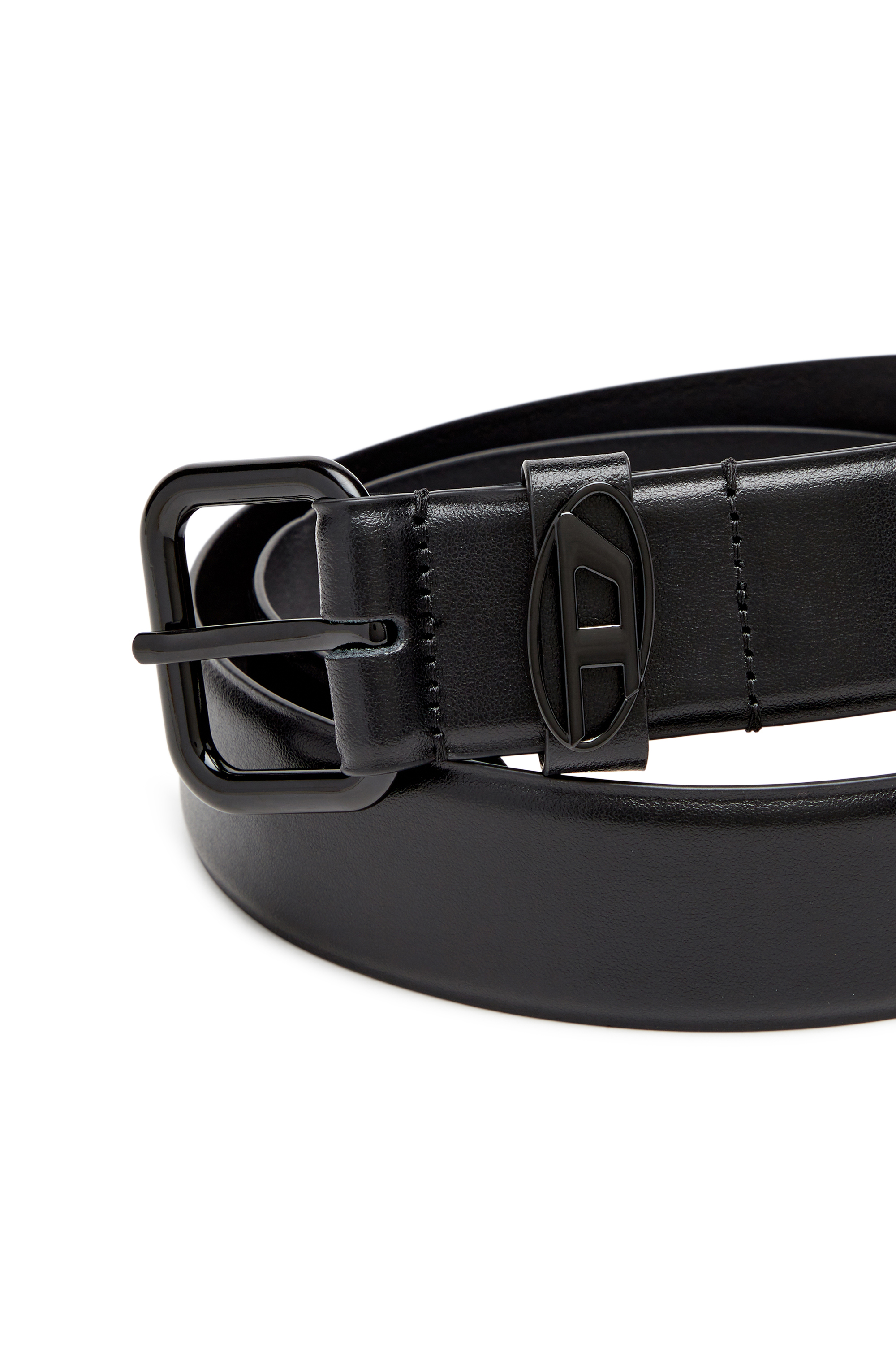 Diesel - B-1DR OVAL D LOOP, Ceinture en cuir avec plaque à logo Mixte in Noir - 3