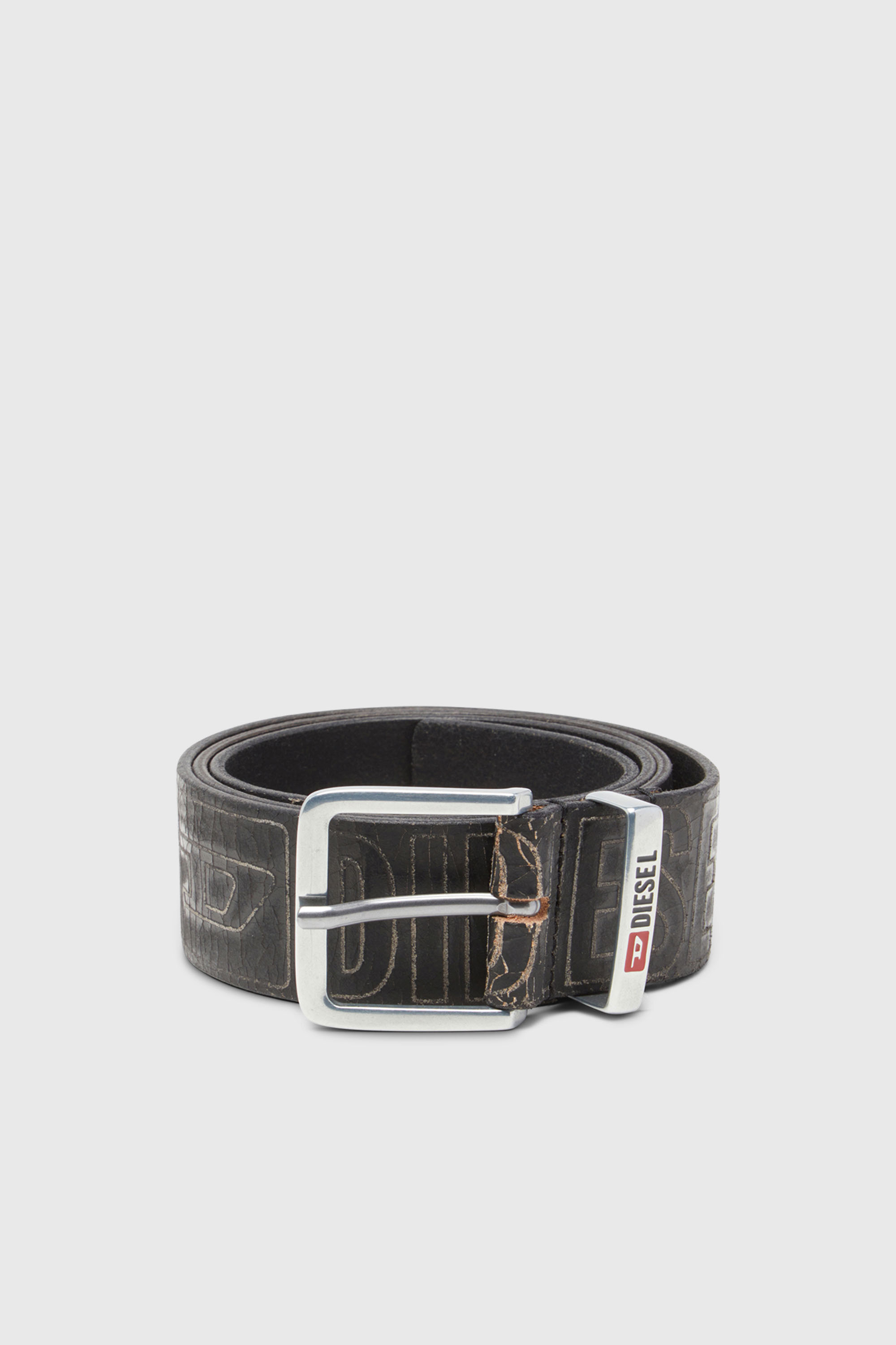 Diesel - B-BISCOTTO OUTLINE, Ceinture 4 cm en cuir avec logo Homme in Noir - 1