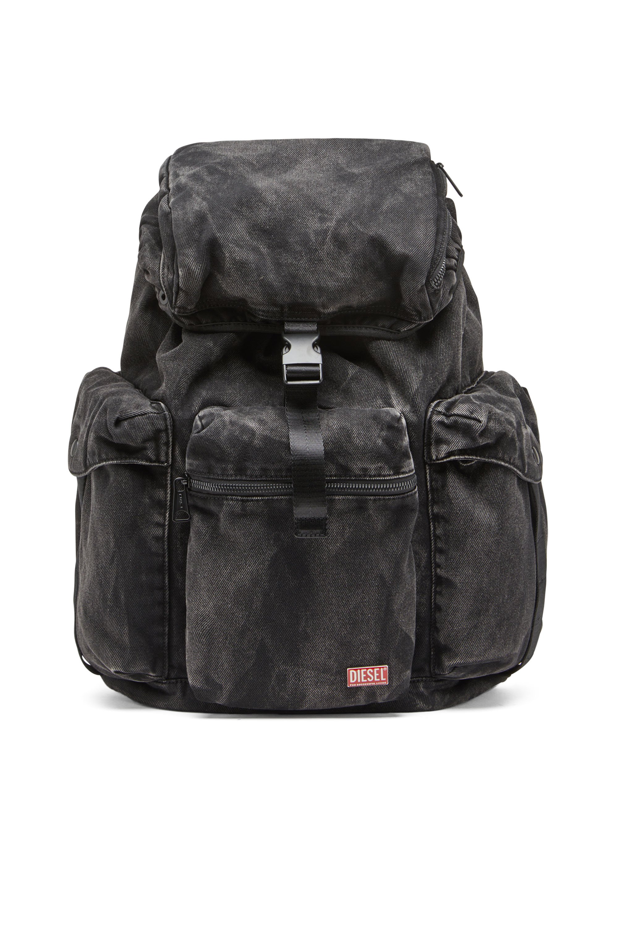 Diesel - UTLT BACKPACK, Herren Utlt Backpack-Utility-Rucksack aus Denim in Wolken-Optik in Schwarz - 1