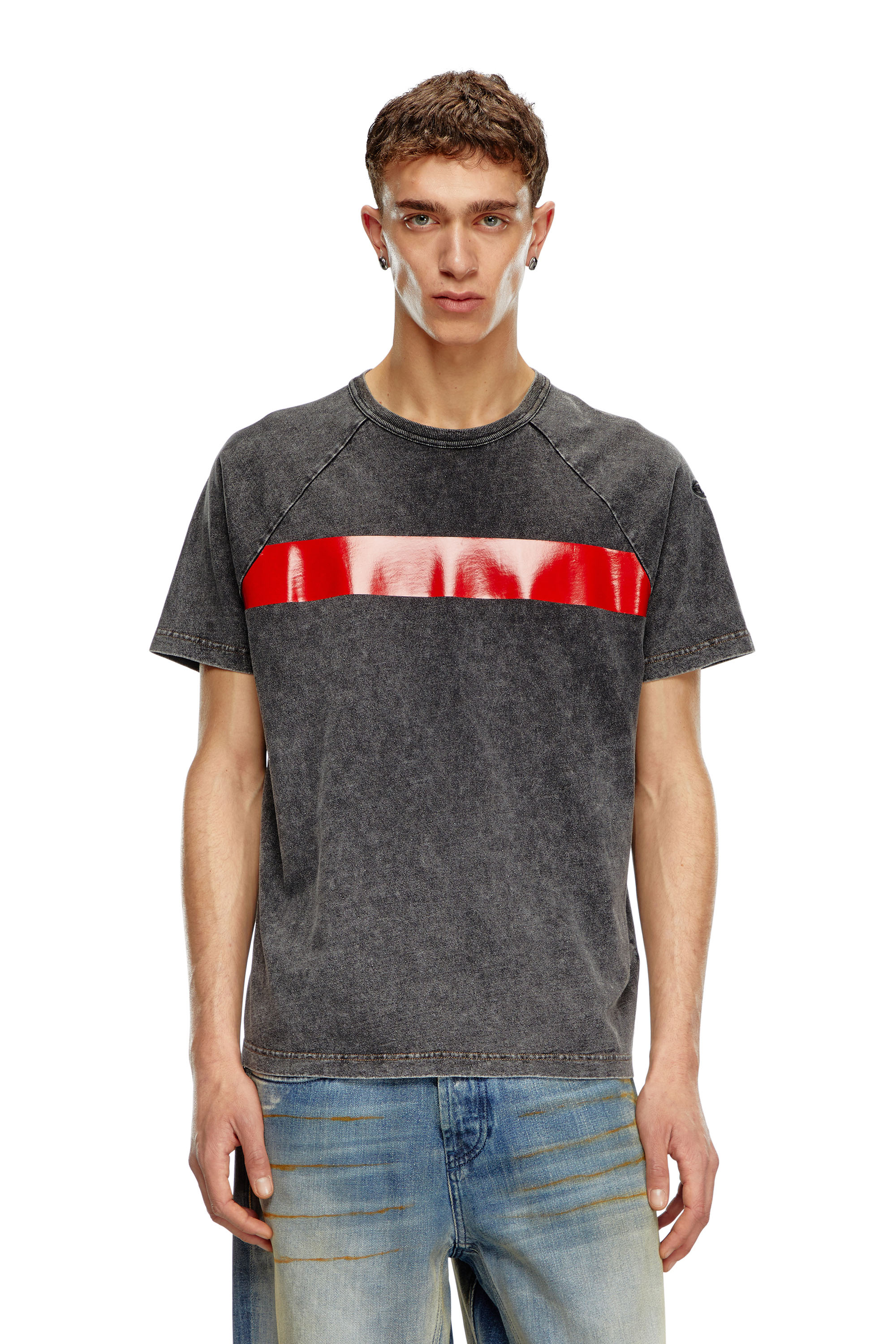 Diesel - T-RADJUST-Q1, Uomo T-shirt effetto marble con fasce lucide in Nero - Image 1