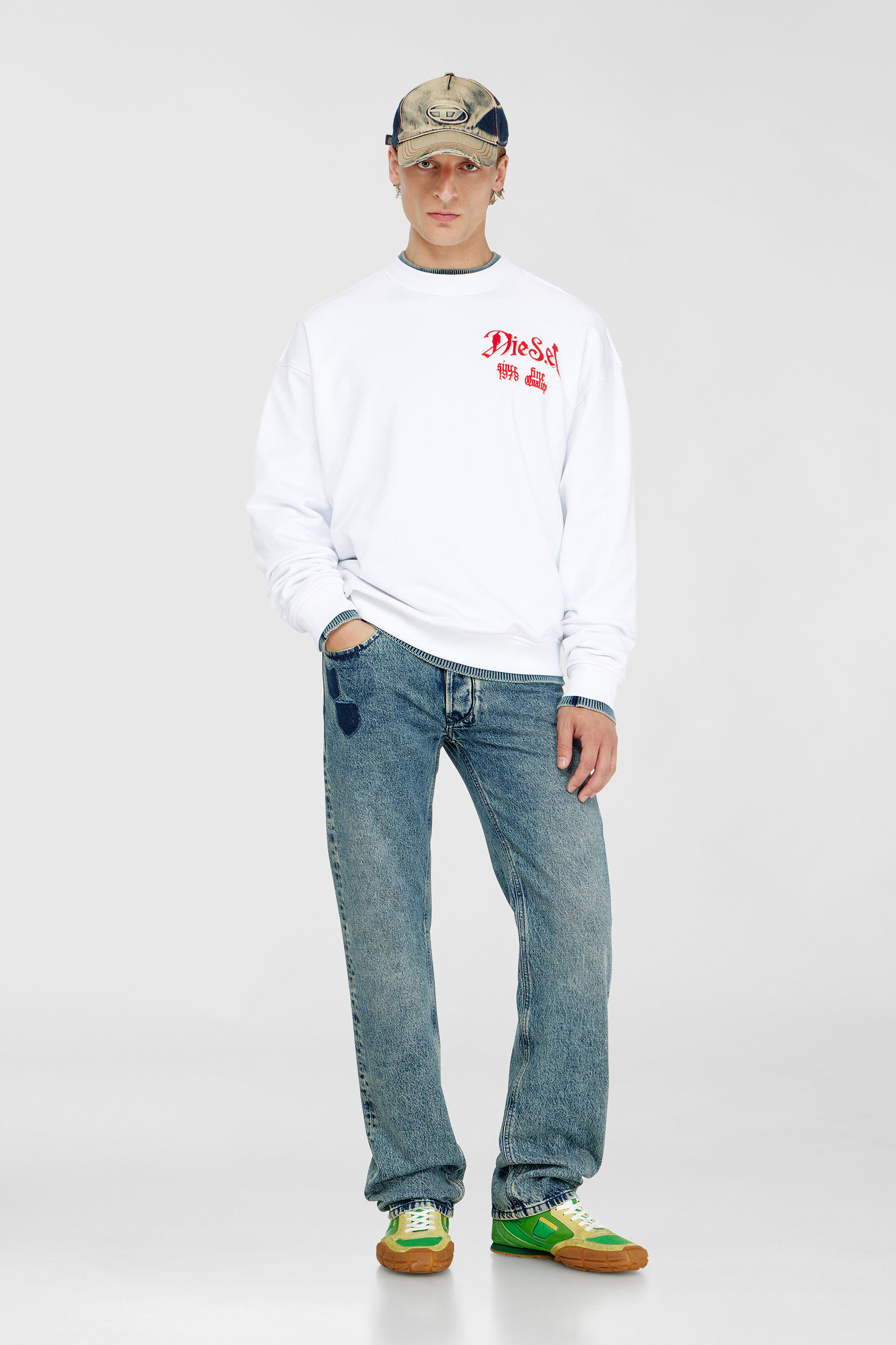 Diesel - S-BOXT-AA2, Herren Sweatshirt aus Baumwolle mit Flockprint in Wei&szlig; - 1