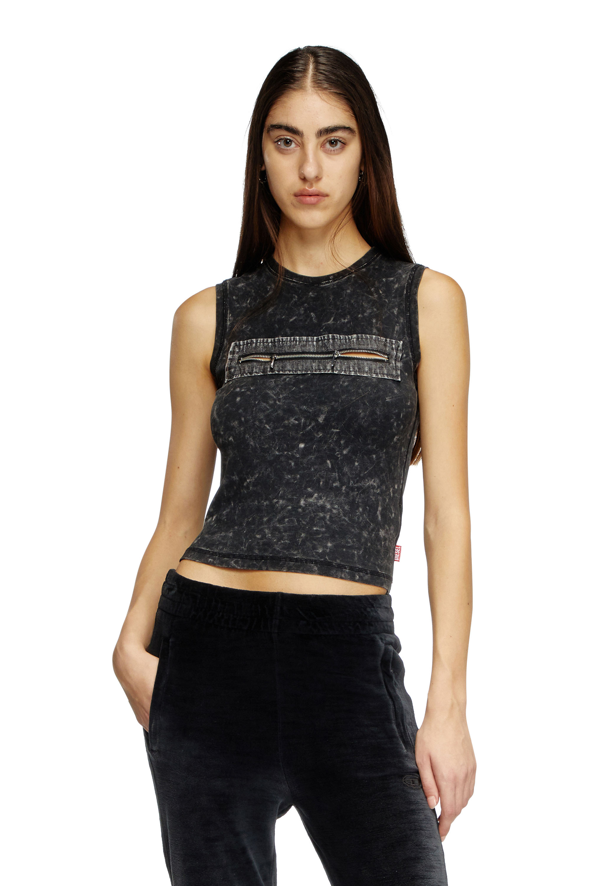 Diesel - T-ARTED, Top sans manches avec détail zippé Femme in Noir - 1