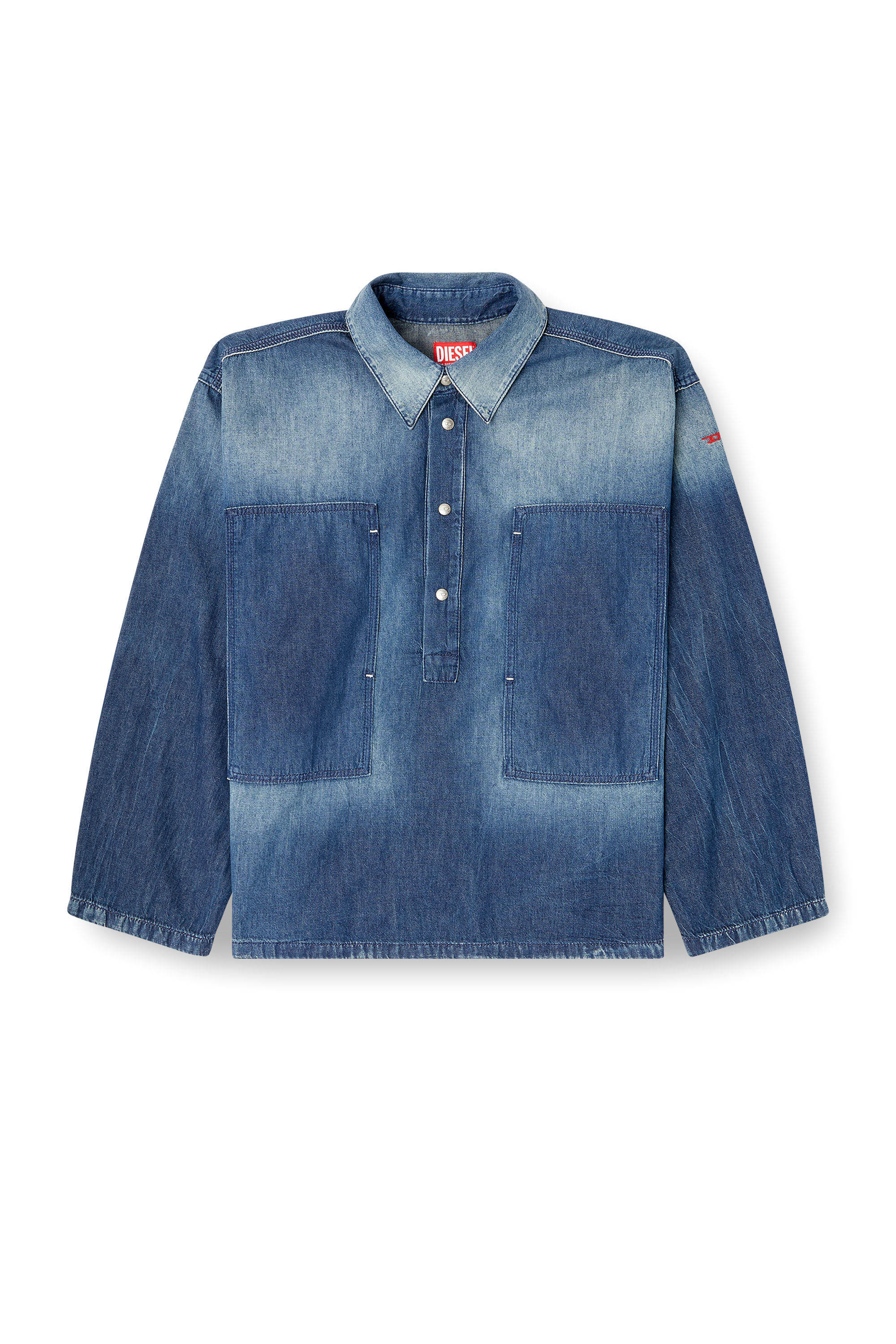Diesel - DE-PRISS, Top Henley in denim a contrasto Donna in Blu - 3