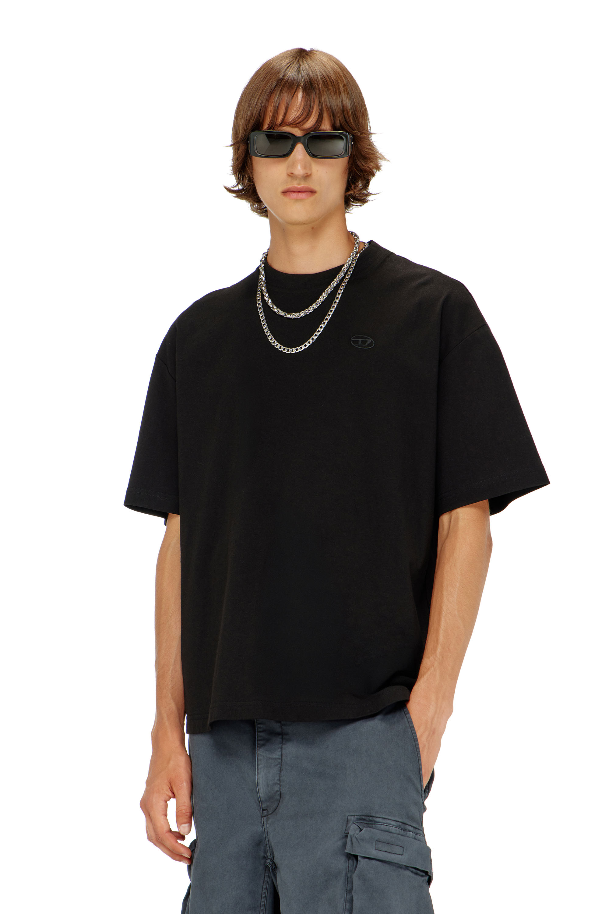Diesel - T-BOGGY-MEGOVAL-D, Herren T-Shirt mit gro&szlig;er Oval D-Stickerei in Schwarz - 1