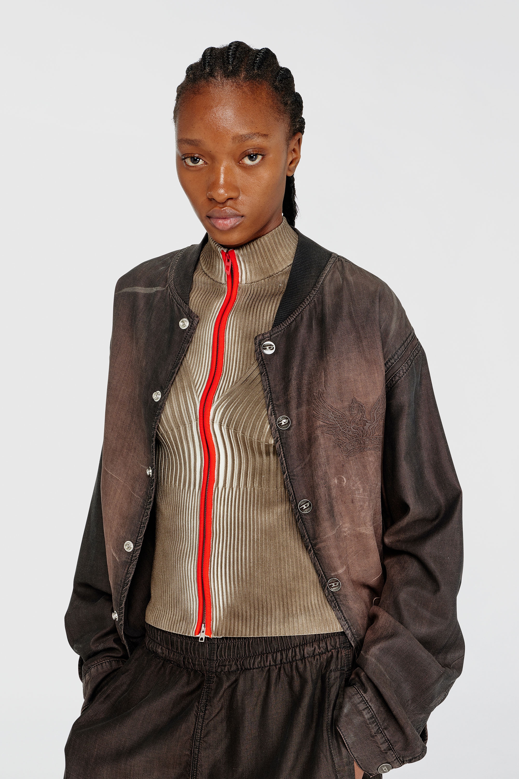Diesel - M-SARMA, Cardigan a costine con zip e bande a contrasto Donna in Multicolor - 5