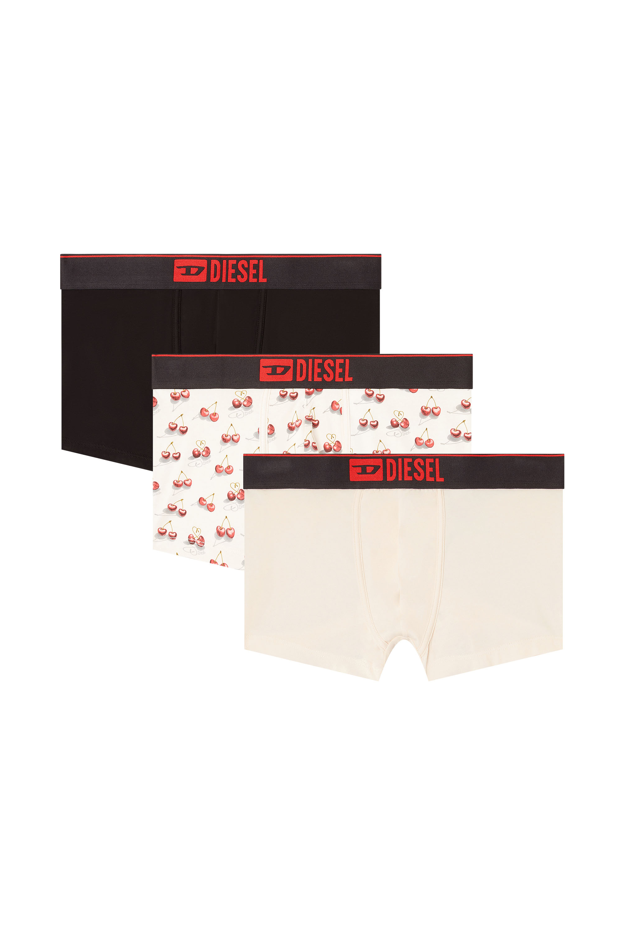 Diesel - DAMIEN-GFT-3PACK, Lot de 3 boxers imprimé cœurs et cerises Homme in Blanc - 1