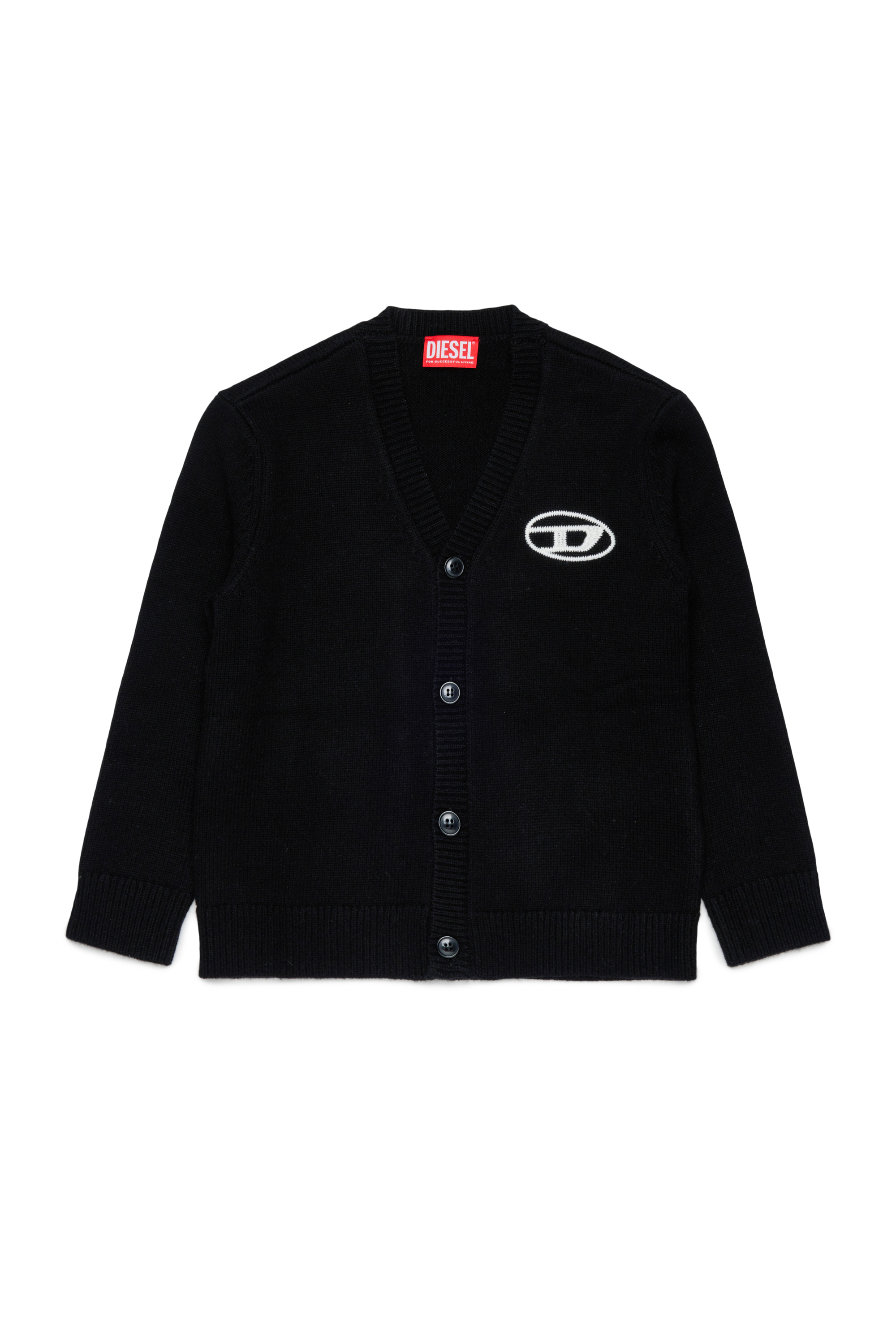 Diesel - KLABO CARDIGAN OVER, Cardigan enrichi en cachemire avec logo Oval D Homme in Noir - 1