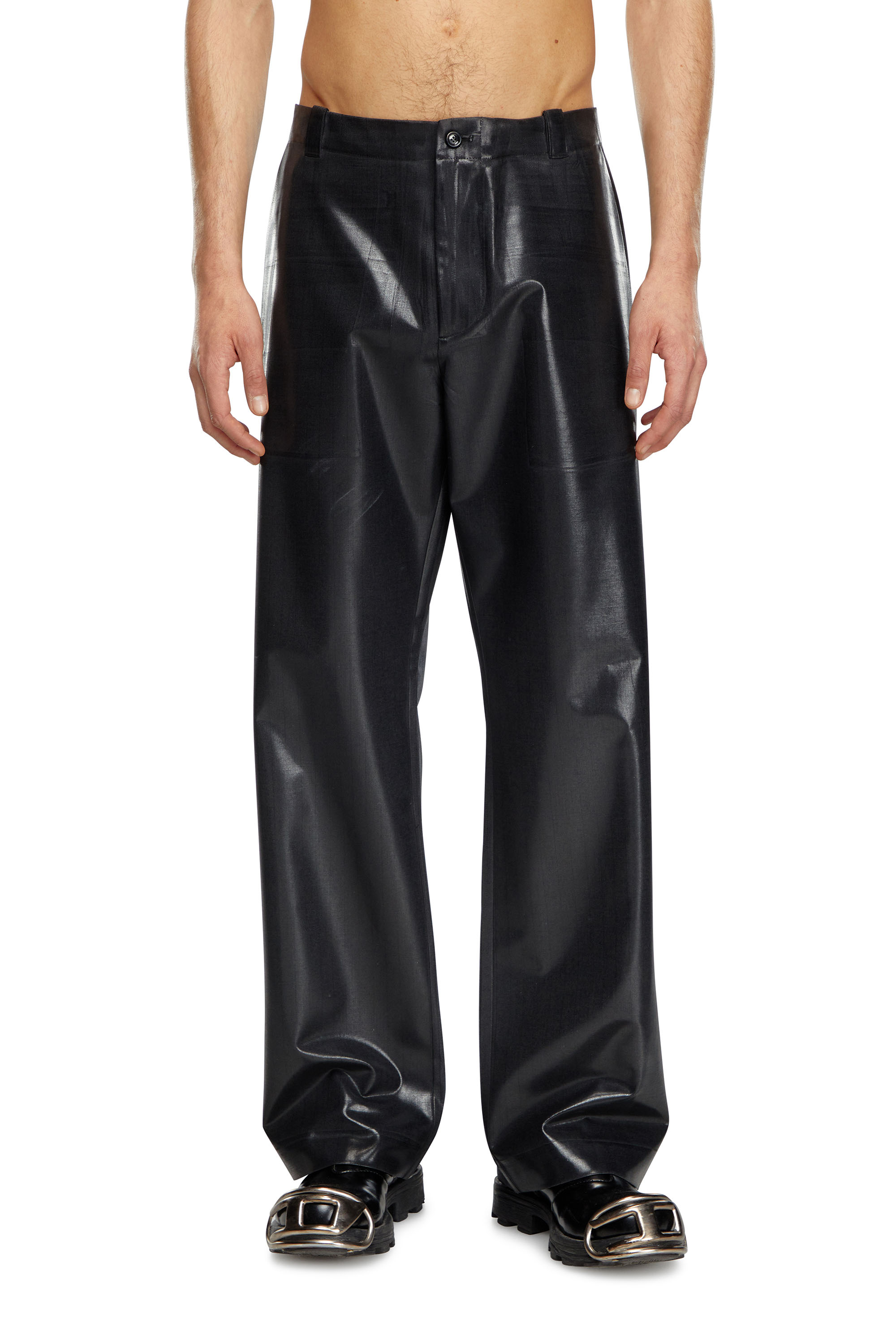 Diesel - P-STANLEY, Uomo Pantaloni gessati con coating lucido in Nero - Image 1
