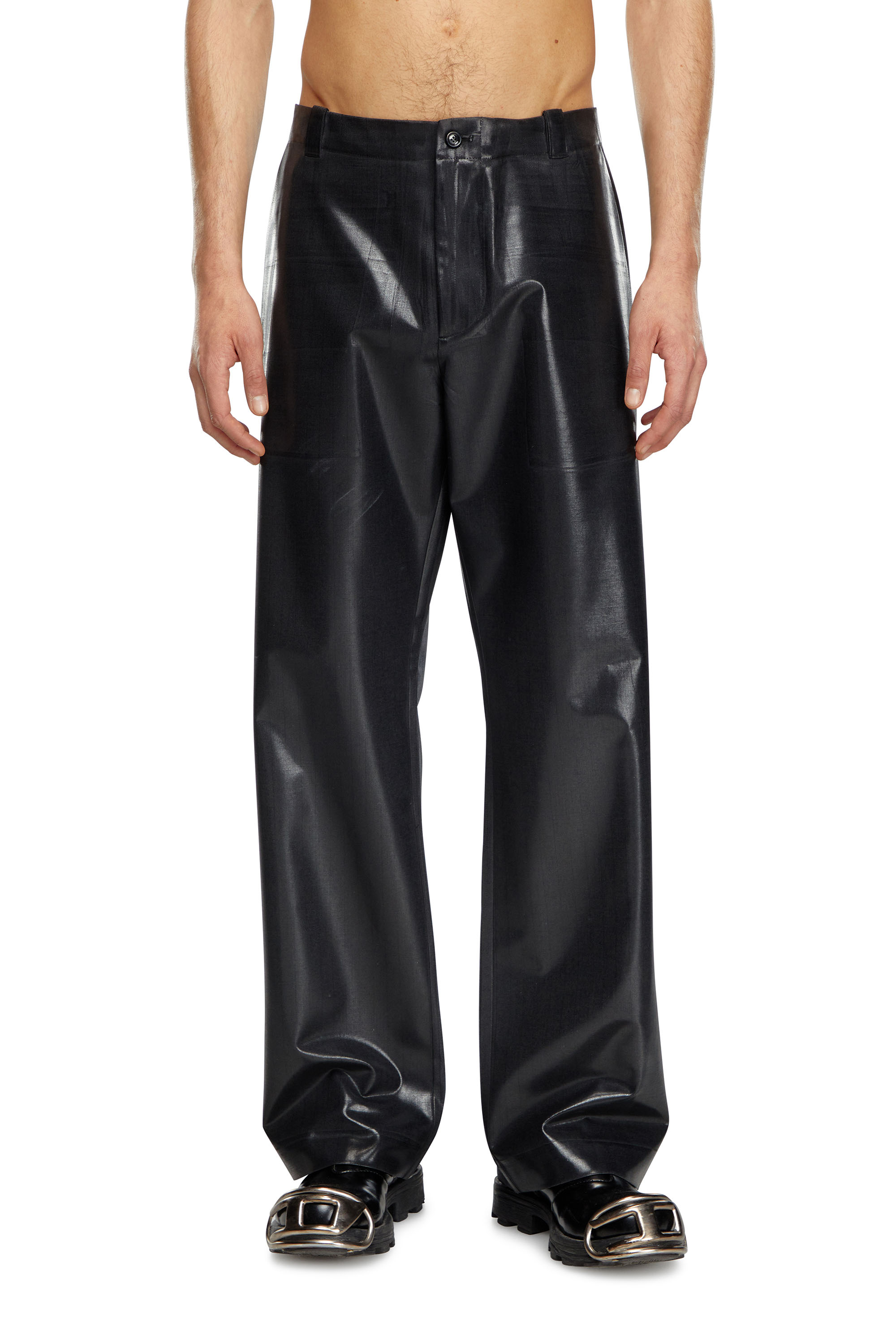 Diesel - P-STANLEY, Man Pinstripe pants with coated front in Black - Image 2