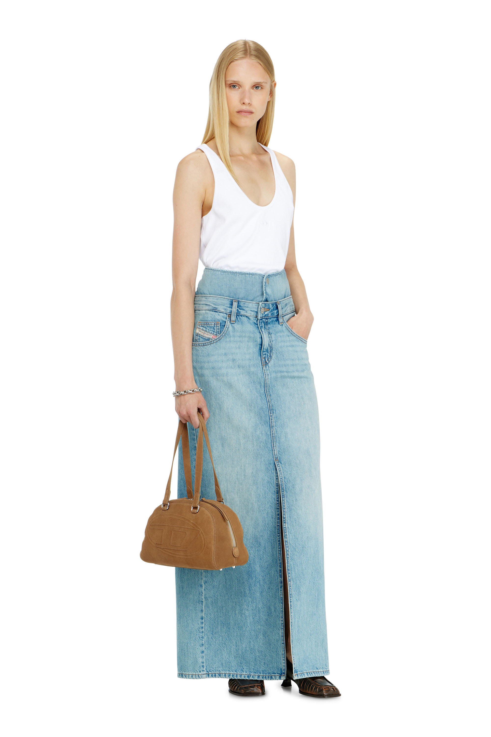 Diesel - DE-SPIVEY, Jupe longue en denim effet jean avec fentes Femme in ToBeDefined - 1