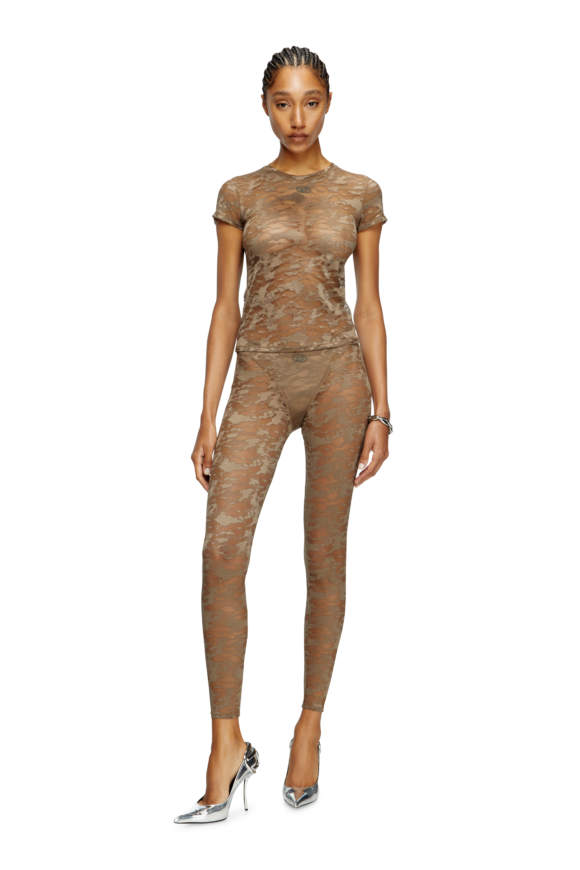 Diesel - KASIA-UTLT, T-shirt in pizzo camouflage Donna in Marrone - 2