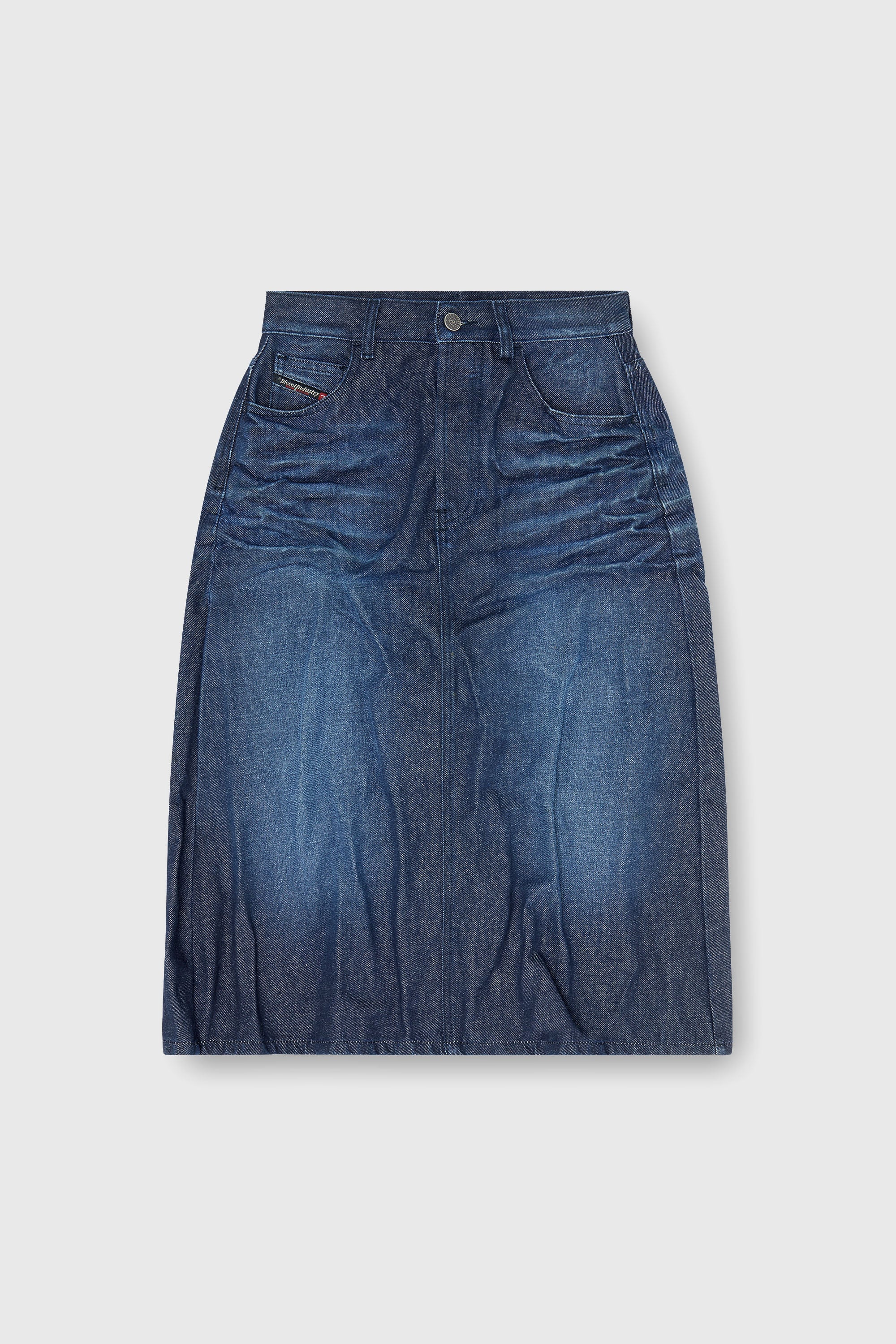 Diesel - DE-IRTI-FSJ, Jupe midi en denim froiss&eacute; Femme in Bleu - 2