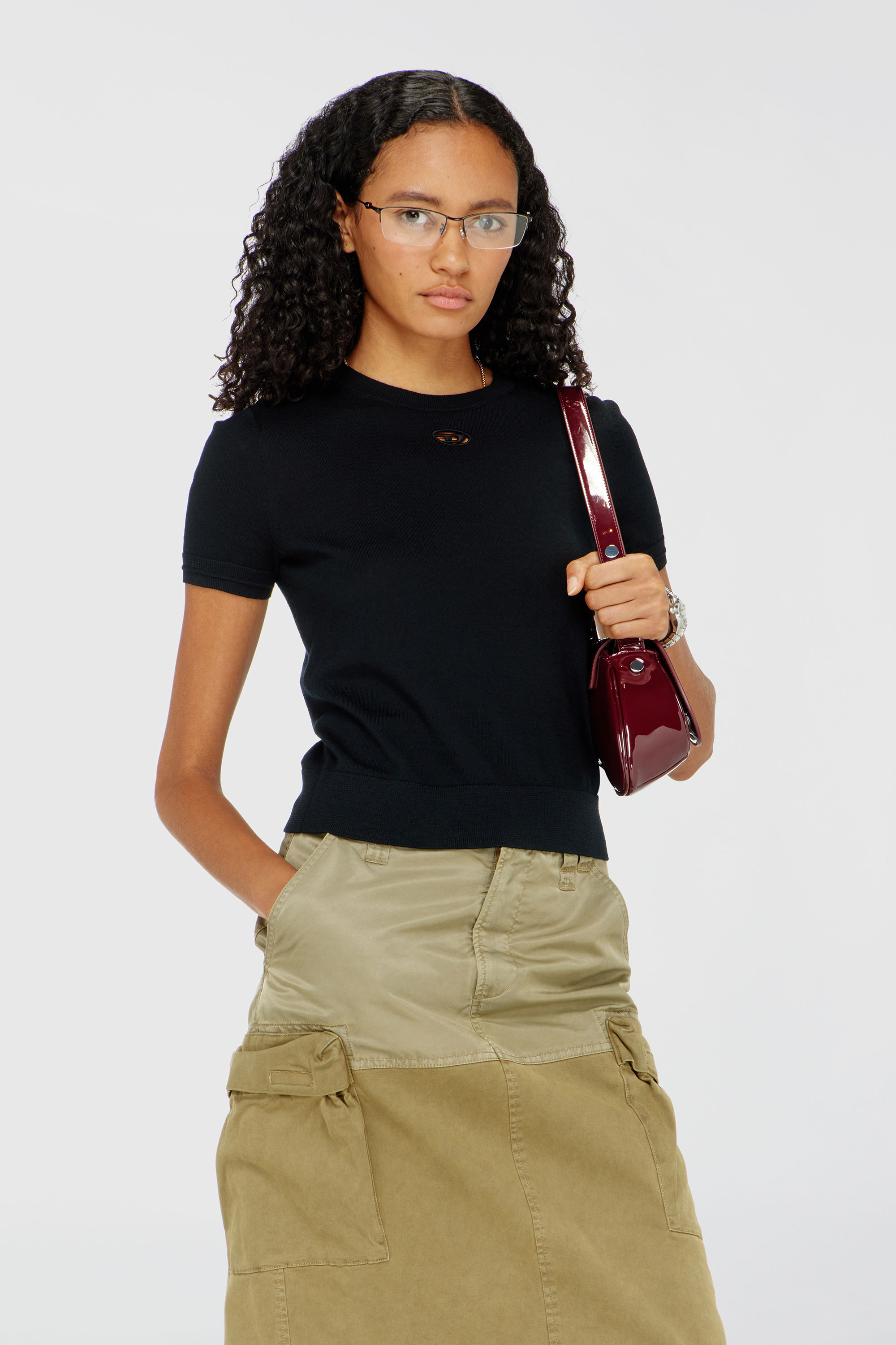 Diesel - M-ALINE, Pull &agrave; manches courtes en laine Femme in Noir - 1