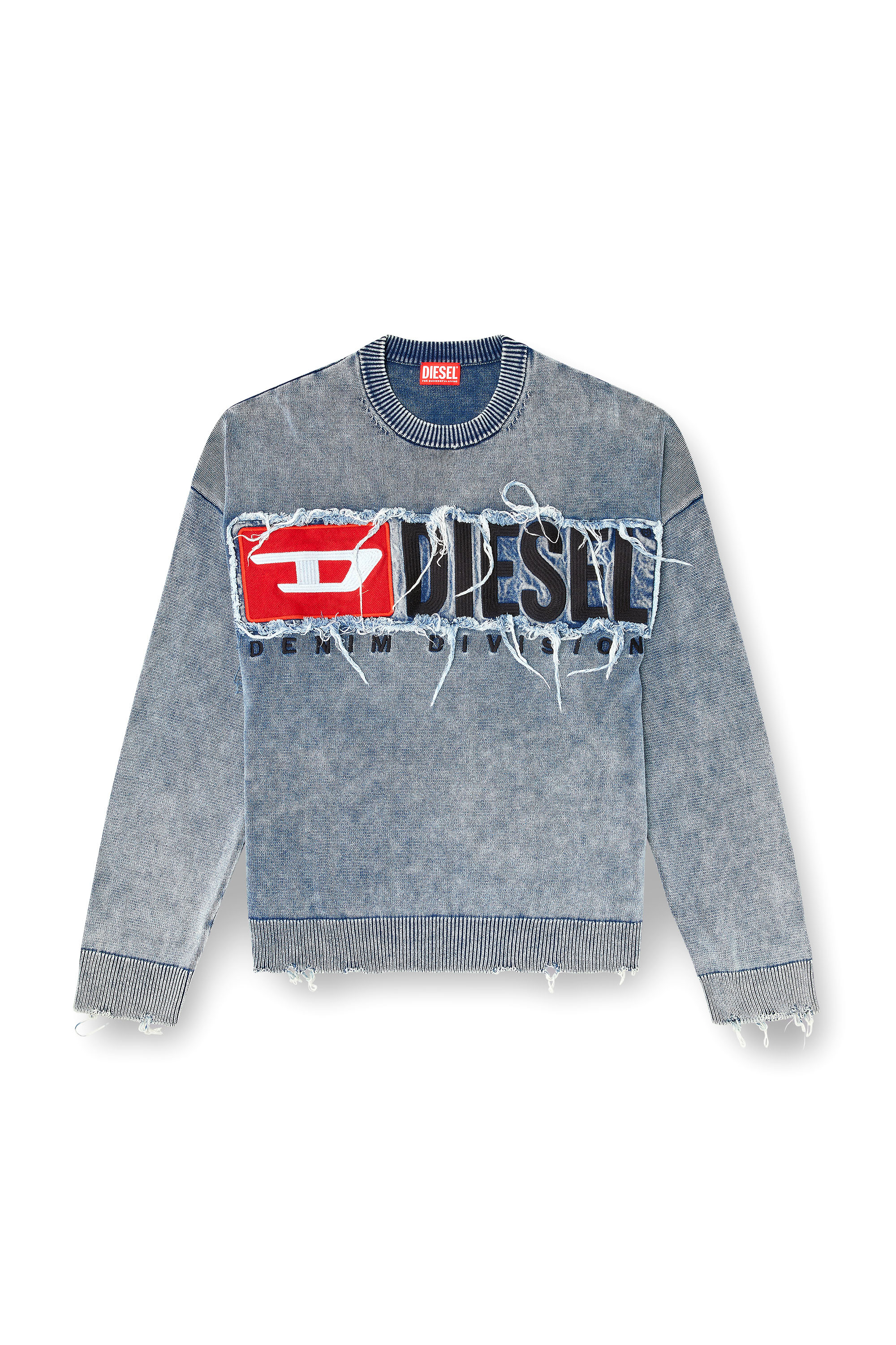 Diesel - K-FRONZI, Maglia in cotone con patch in denim del logo Uomo in Blu - 2
