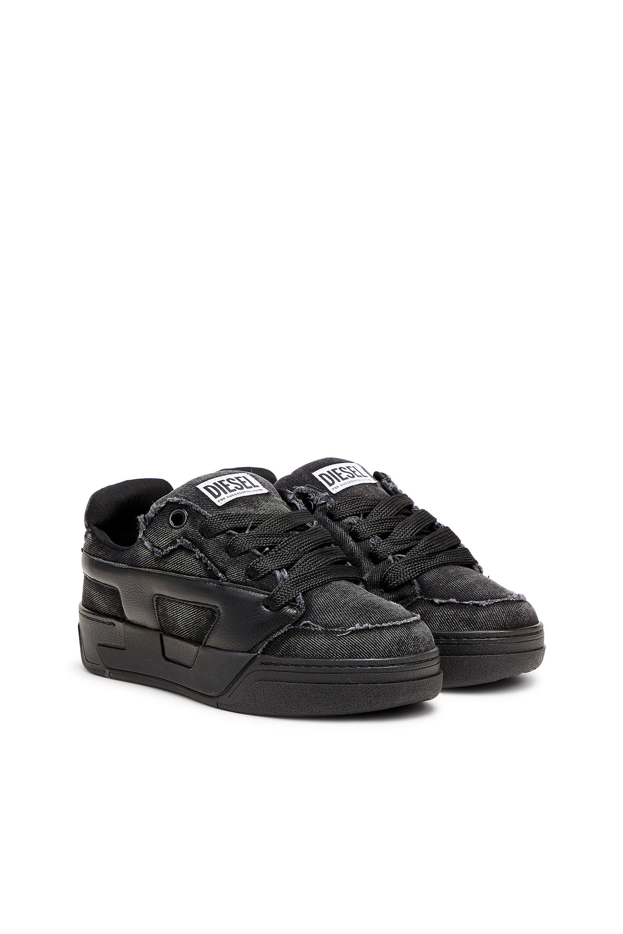 Diesel - S-D-OLLIE LOW, S-D-Ollie - Sneakers in denim sfrangiato e pelle Uomo in Nero - 2