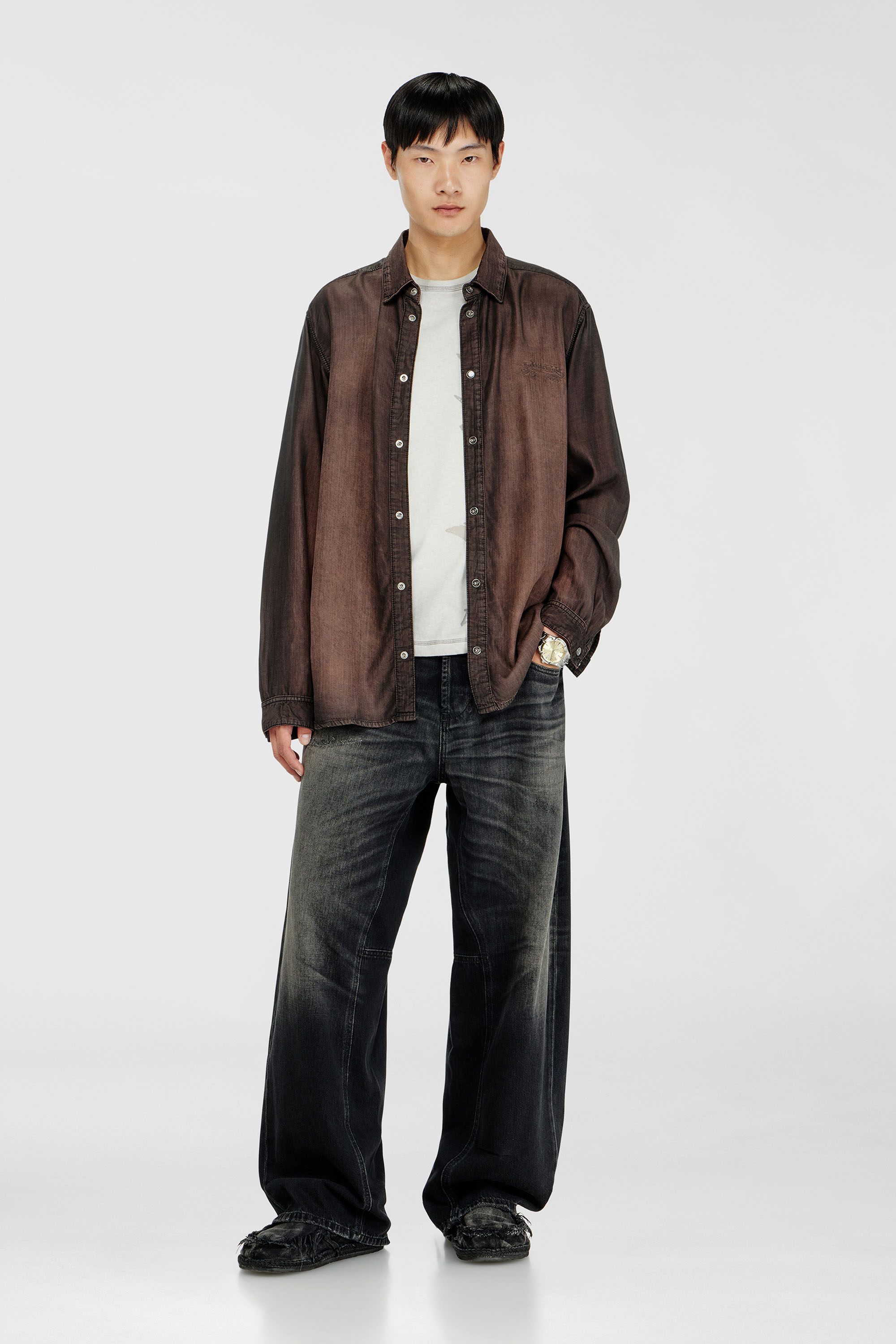 Diesel - T-RAWBISCO, Top smanicato con grafiche in rilievo Uomo in Grigio - 2