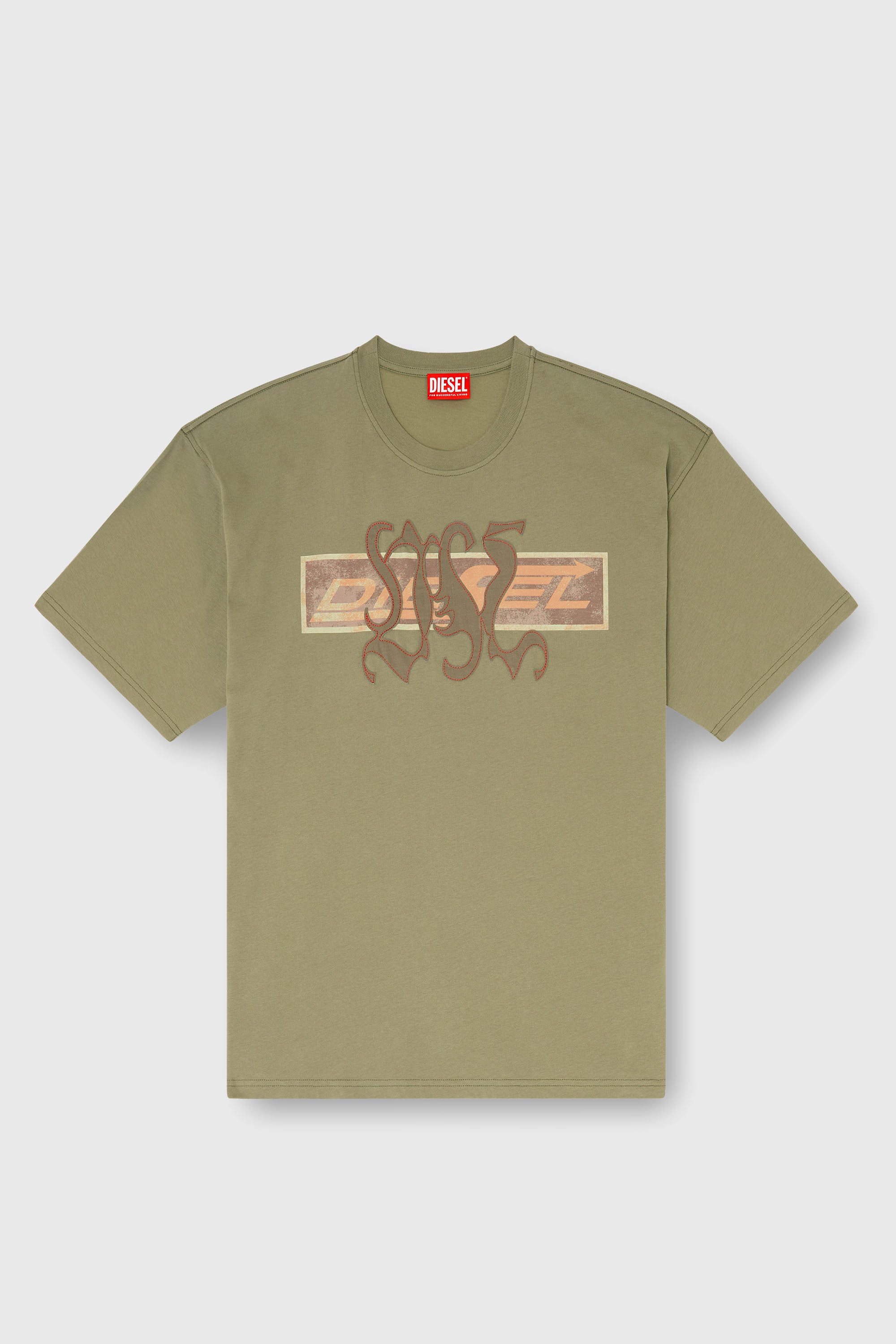 Diesel - T-BOXT-AA17, Herren T-shirt mit printed Graphic und patches in Armeegr&uuml;n - 2