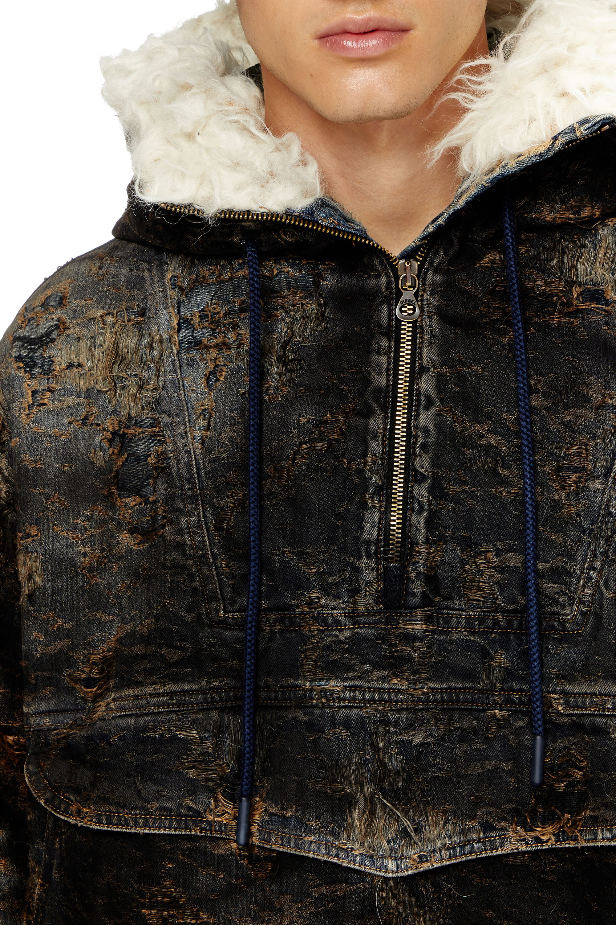 Diesel - D-ARAK-FSF, Anorak en denim jacquard enduit Mixte in Noir - 4