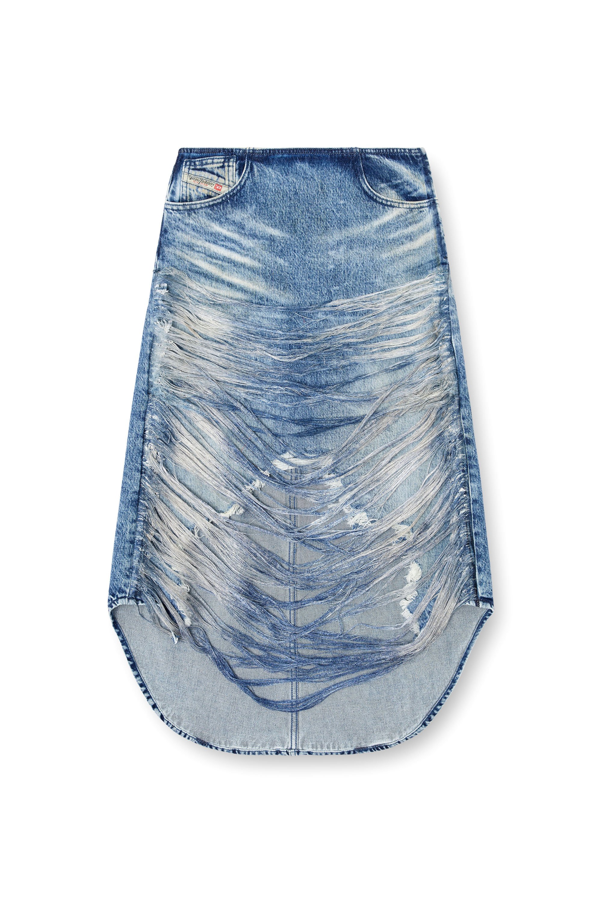 Diesel - DE-PLUMY-FSG, Jupe midi en denim effiloché à effet vieilli Femme in Bleu - 3