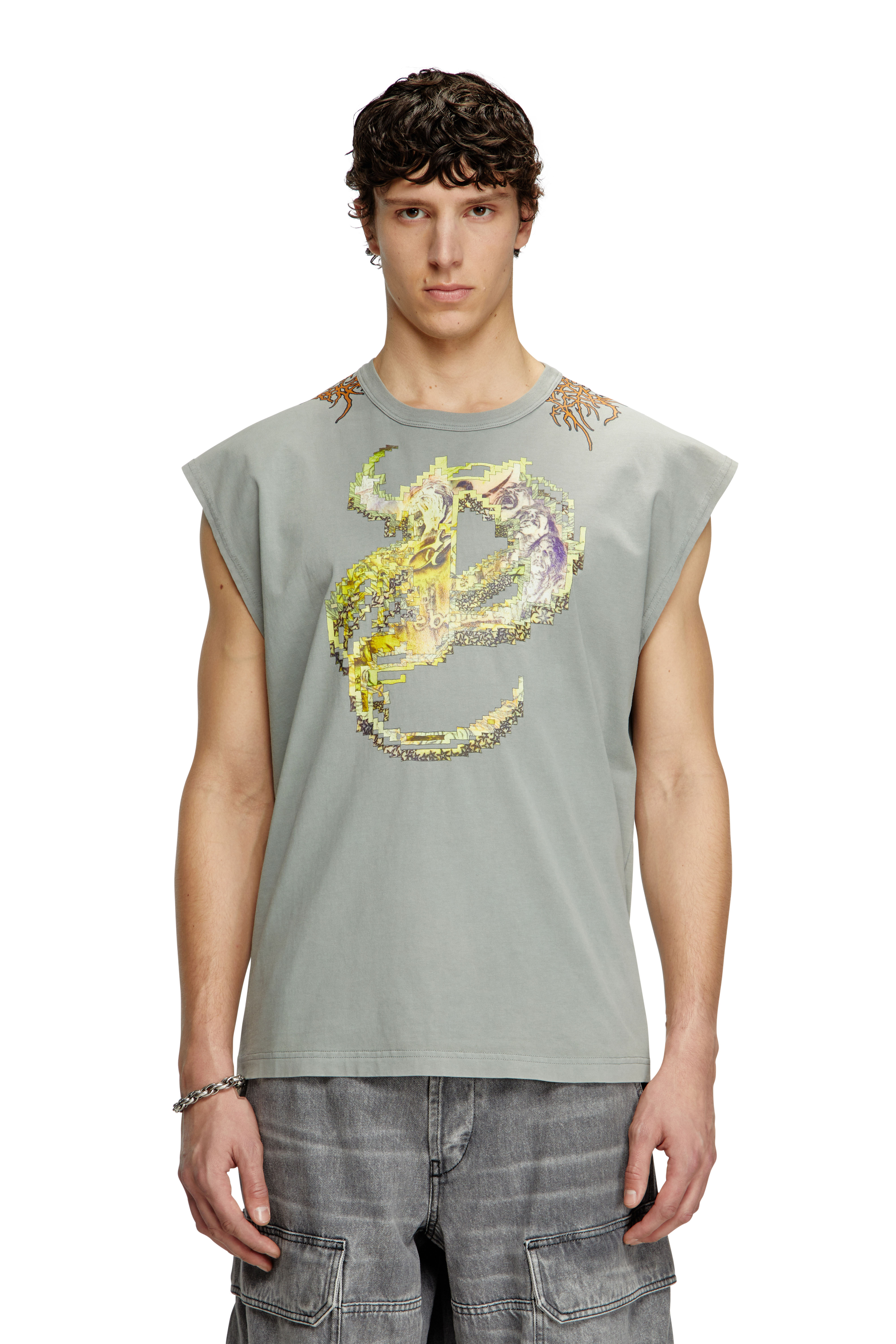 Diesel - T-BOXT-SL-R1, Tank top con grafiche tattoo Uomo in Grigio - 1