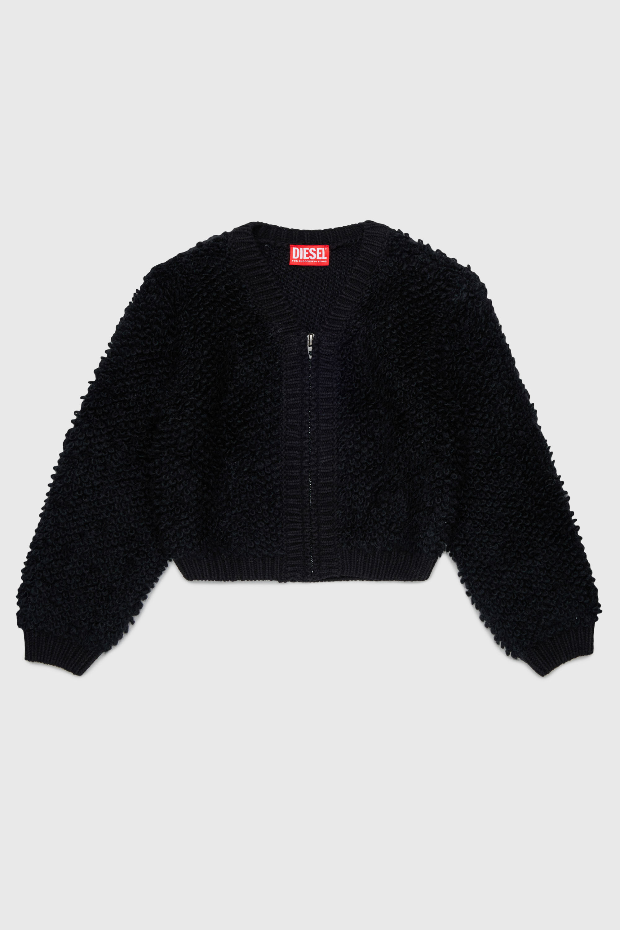 Diesel - KRIM, Cardigan zip in boucl&eacute; knit lavorato Donna in Nero - 1