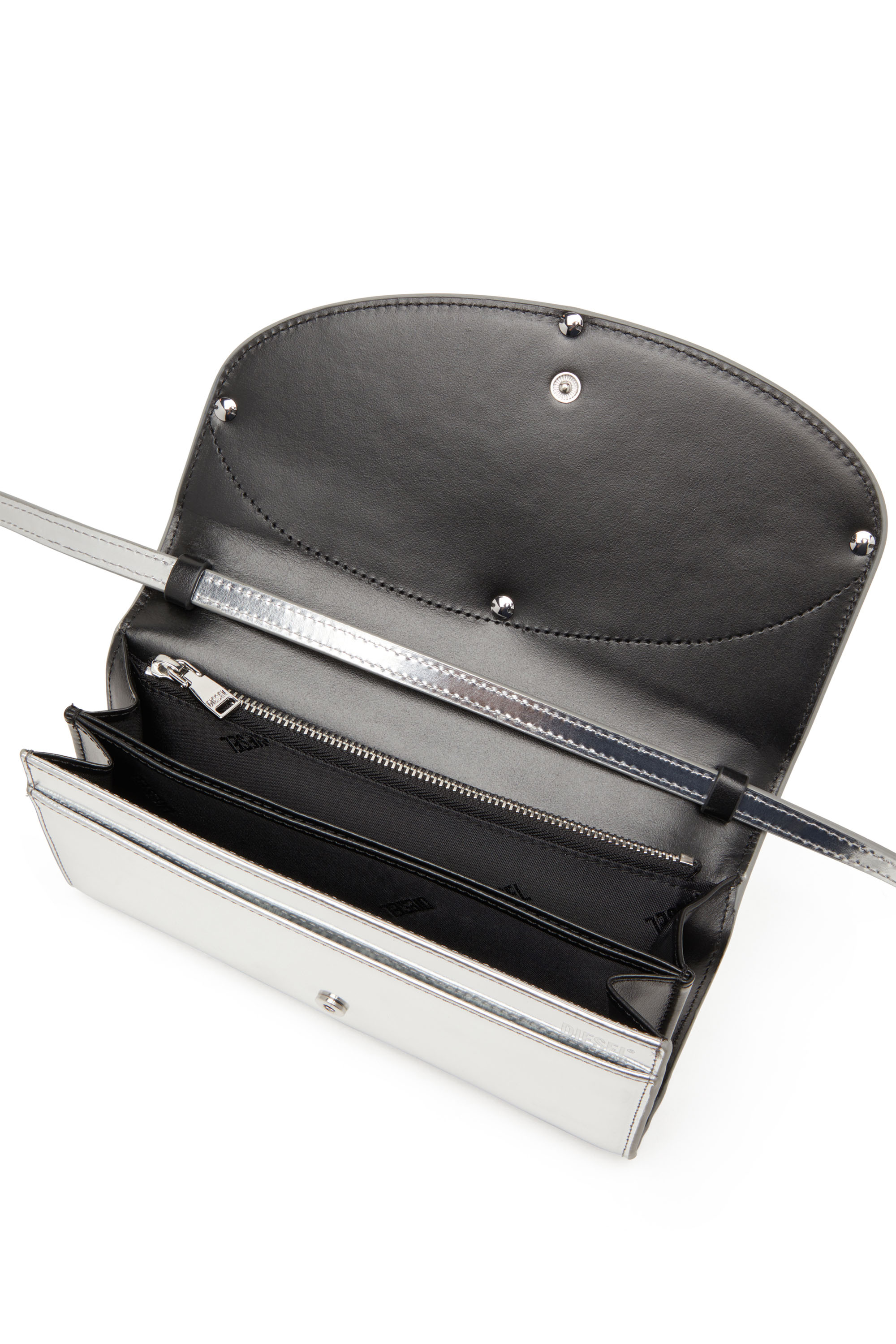 Diesel - 1DR WALLET STRAP, Damen Wallet Bag aus Hochglanz-Leder in Silber - 4