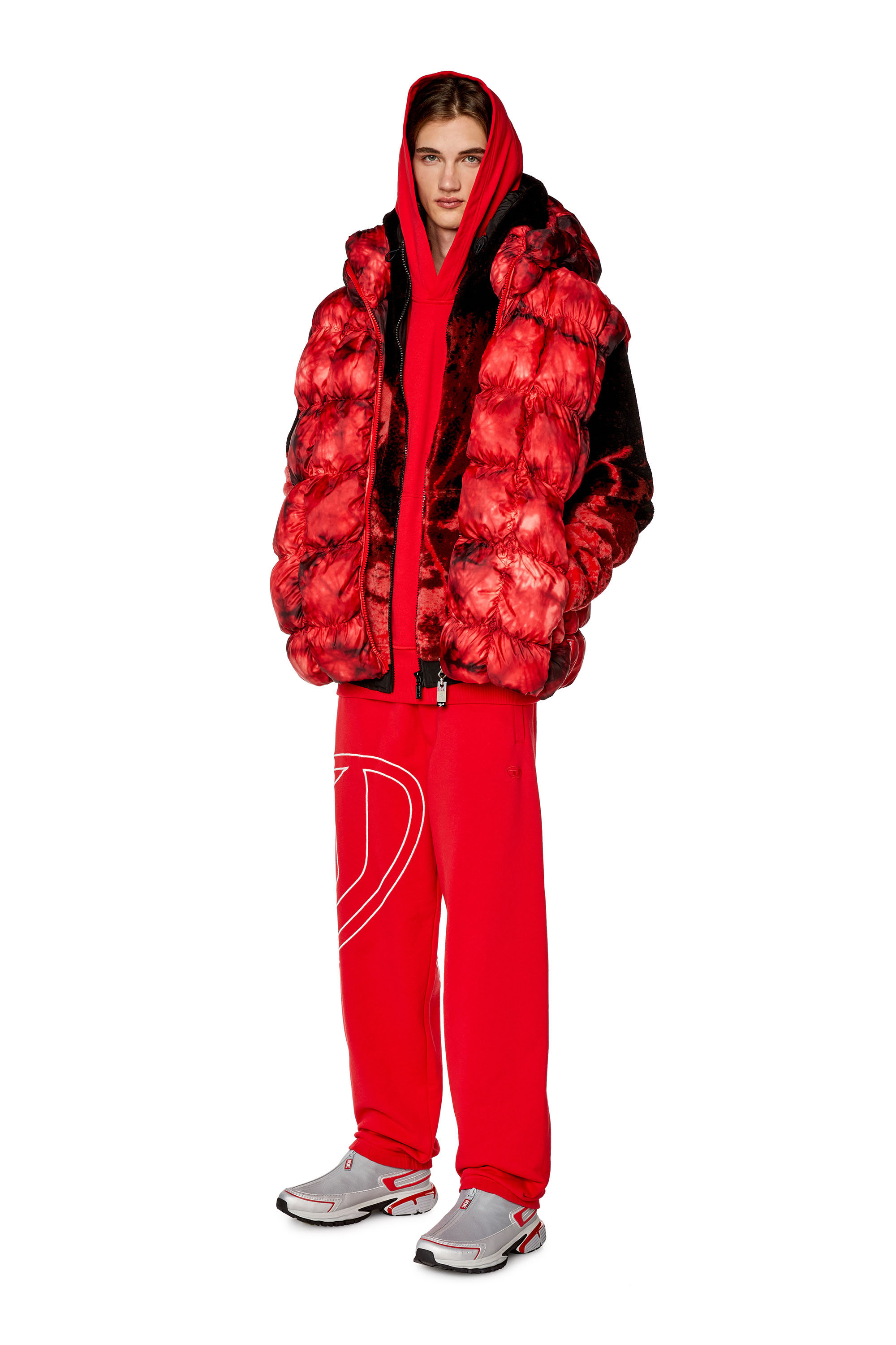 Diesel - W-RALLE-SL, Gilet matelassé avec capuche Homme in Rouge - 1