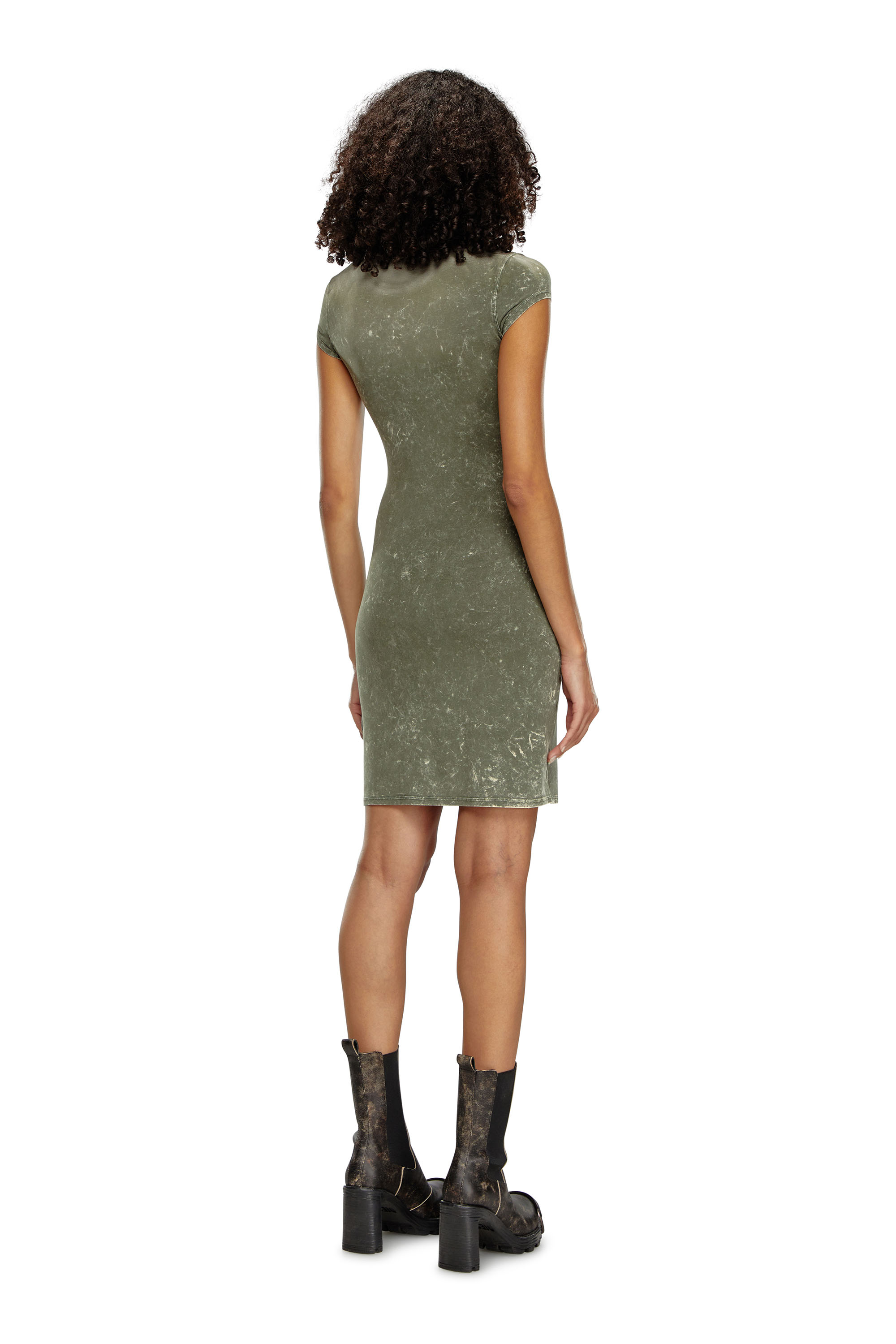 Diesel - D-ANGIEL-P1, Woman's Short dress in marbled stretch jersey in Olive Green - 4