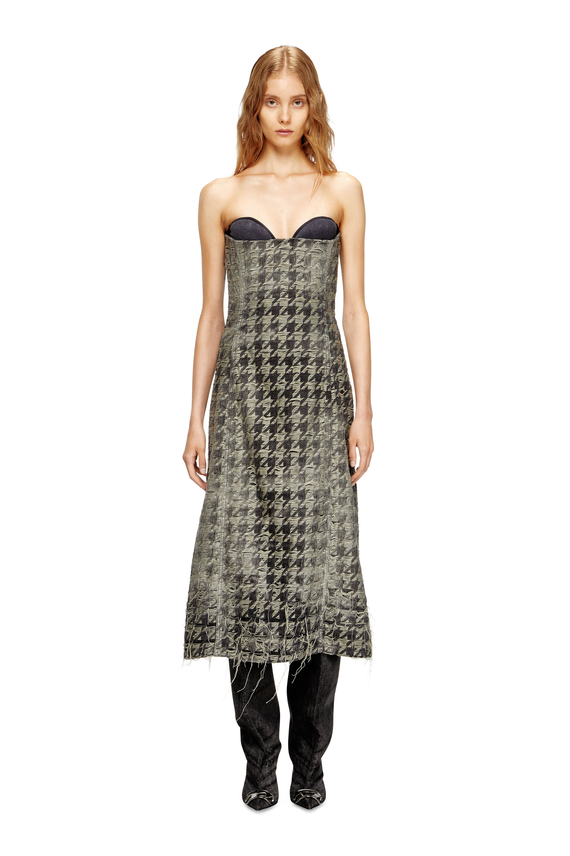DE-OLIVIA-FSH, Nero/Bianco Diesel - DE-OLIVIA-FSH, Abito midi in denim con trama pied-de-poule Donna in Multicolor - 3