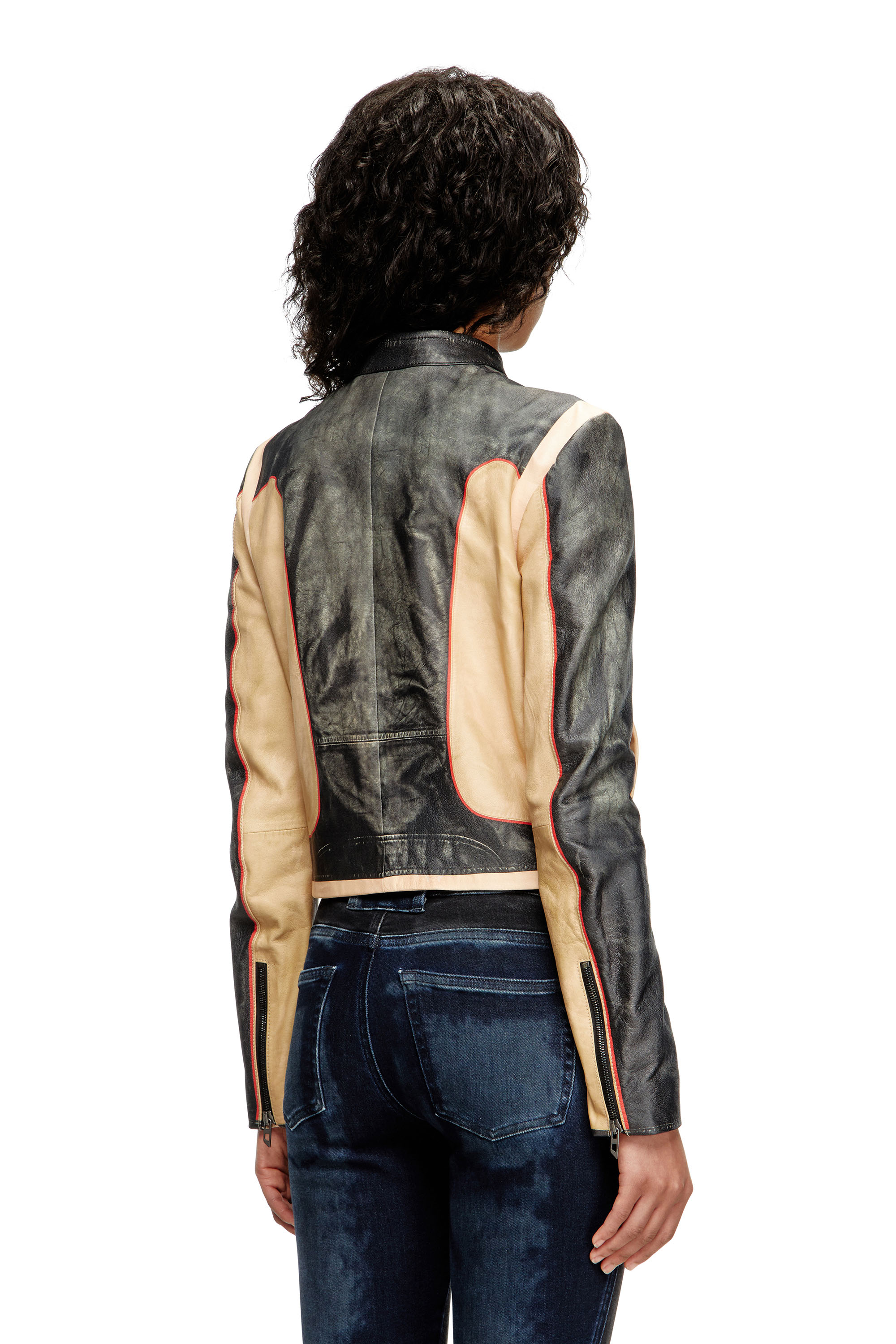 Diesel - L-OONIE, Veste de motard en cuir effet trompe-l'œil Femme in Polychrome - 4