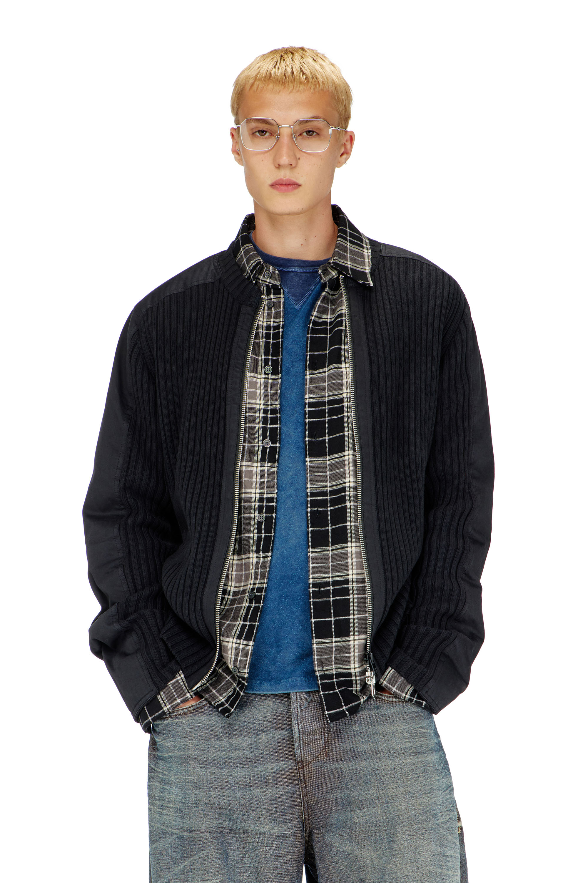Diesel - K-MATTY, Cardigan con zip e pannelli utility Uomo in Nero - 3