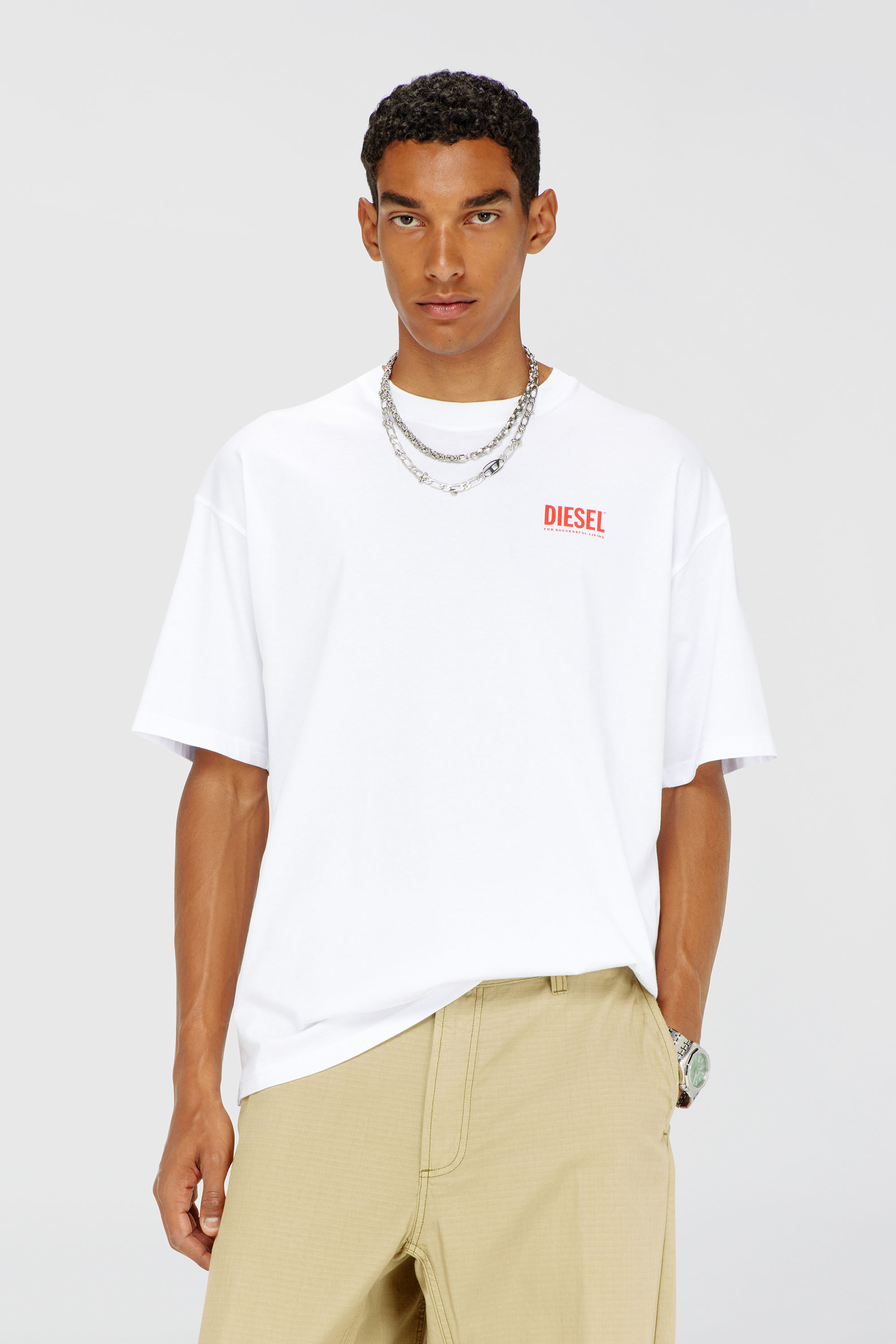 Diesel - T-BOXT-BISK, T-shirt in cotone con stampa Diesel Biscotto Uomo in Bianco - 3