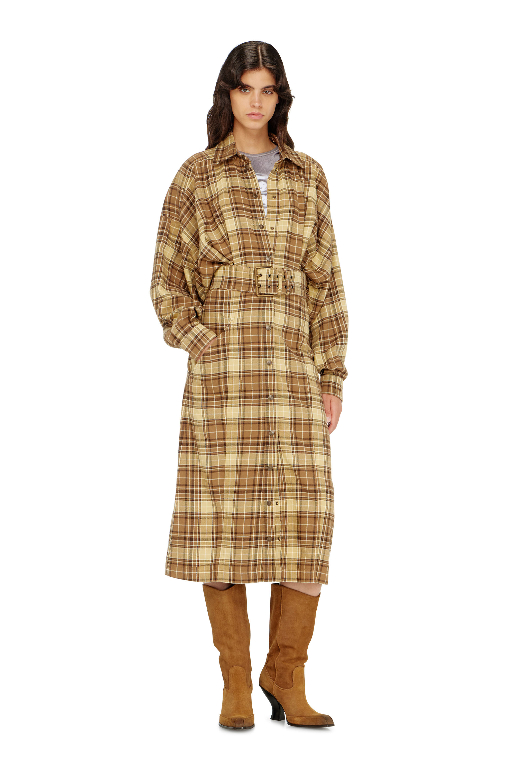 Diesel - D-EDALUS, Abito midi in flanella a quadri con cintura wide Donna in ToBeDefined - 2