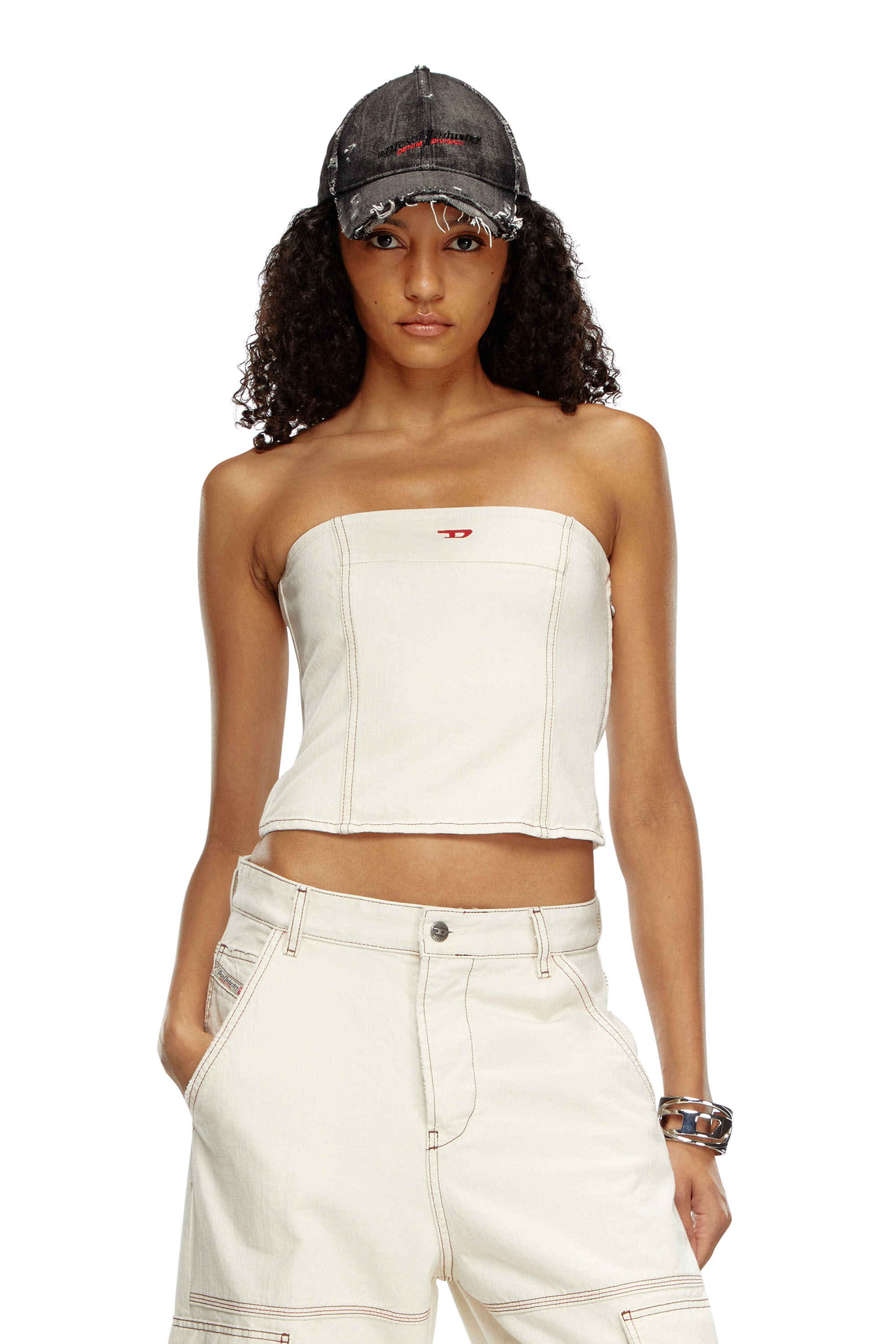 Diesel - DE-VILLE, Top tube en denim délavé Femme in Blanc - 1