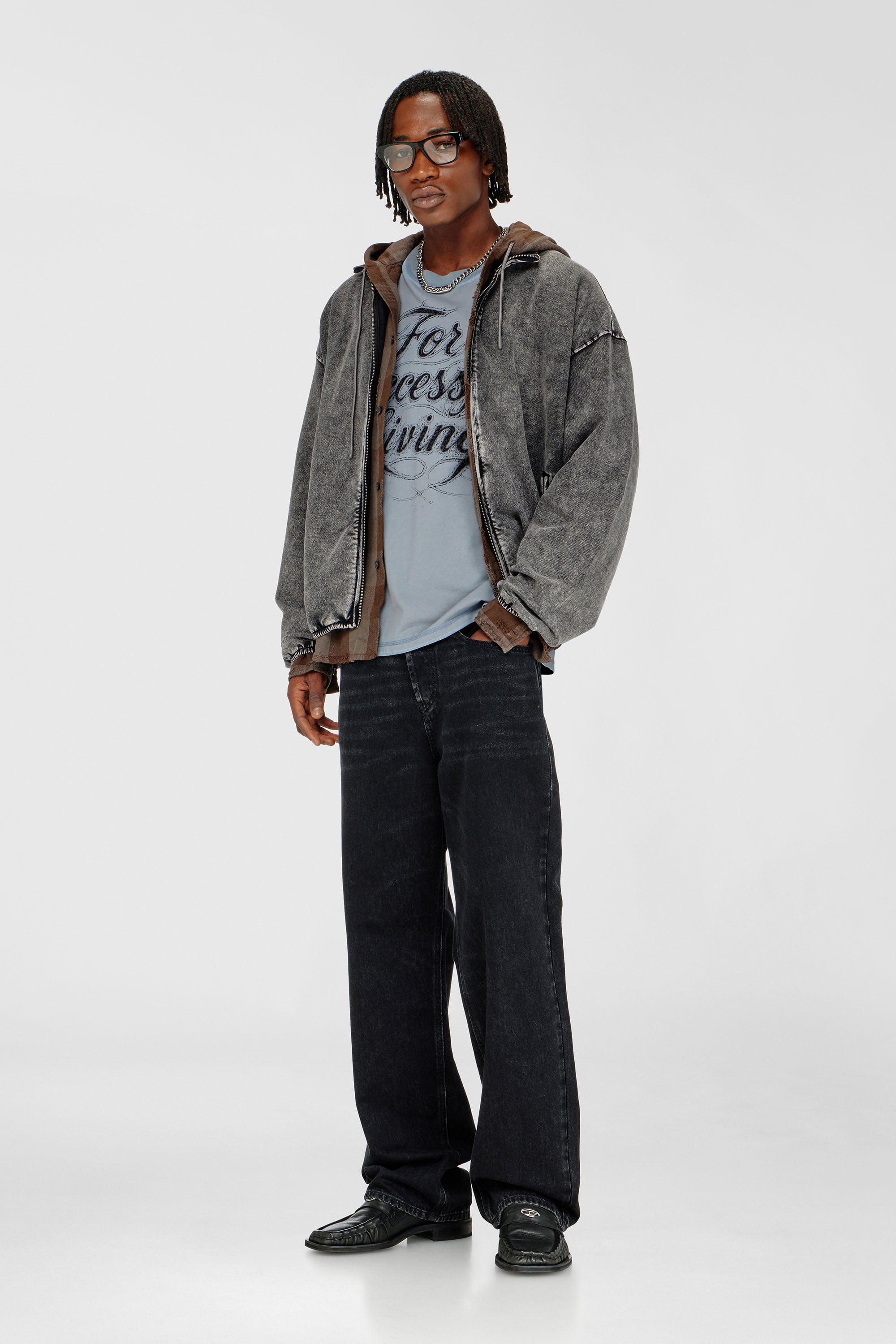 Diesel - S-CORSY, Herren Sweatjacke mit Denim-Effekt in Grau - 2