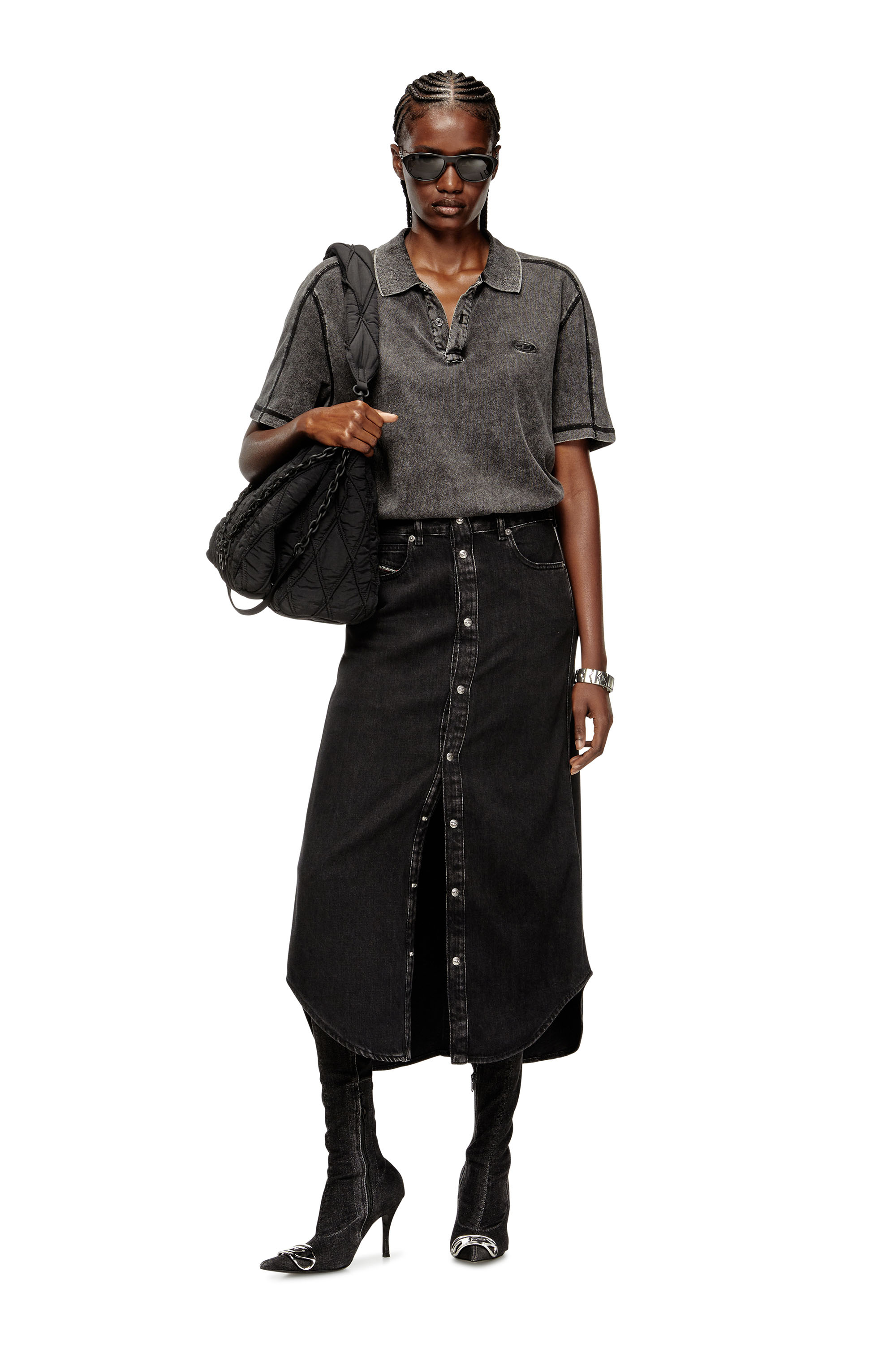Diesel - DE-ARD-LONG, Jupe midi en denim Femme in Noir - 1