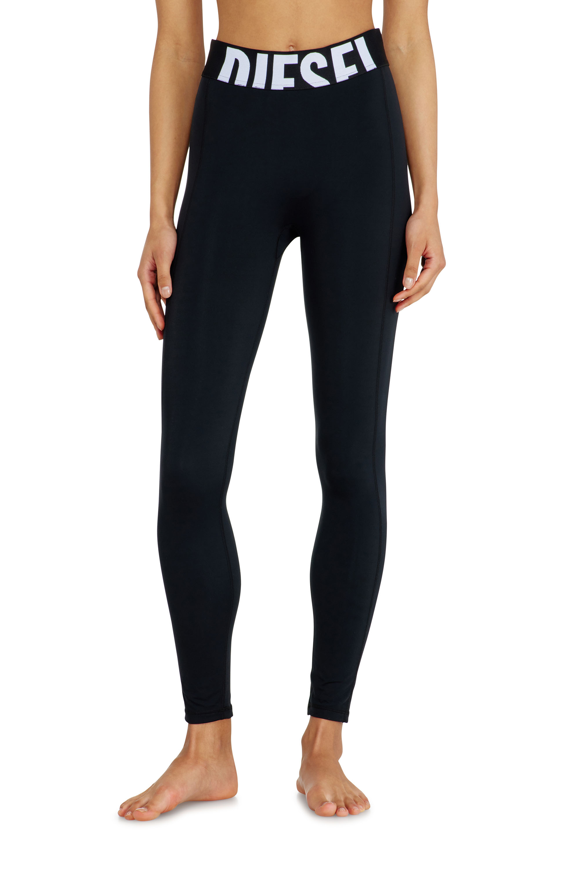 Diesel - ADELINE-D-POP, Leggings in microfibra con logo tagliato Donna in Nero - 2