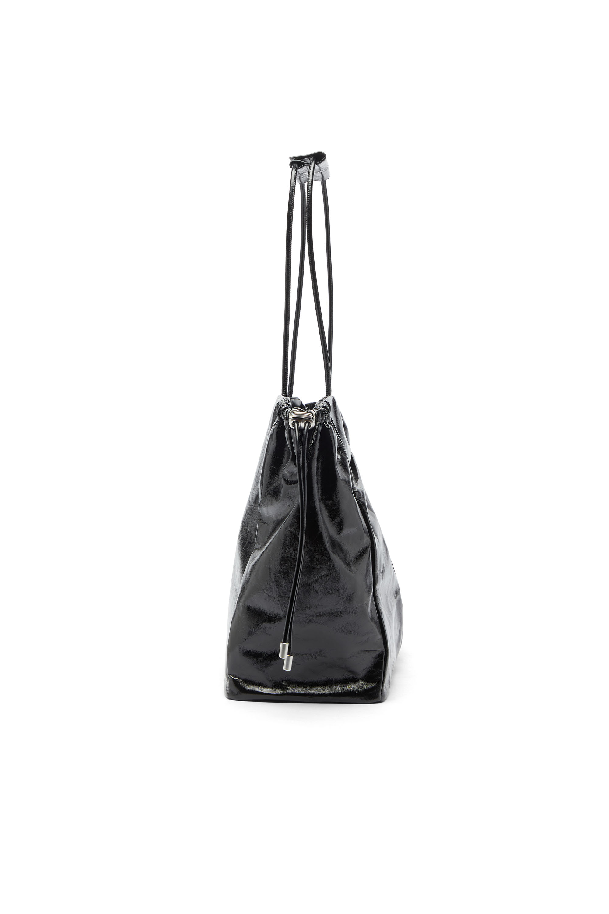 Diesel - SCRUNCH-D TOTE E/W, Damen Scrunch-D - Tote-Bag aus gl&auml;nzendem, geknittertem Leder in Schwarz - 4