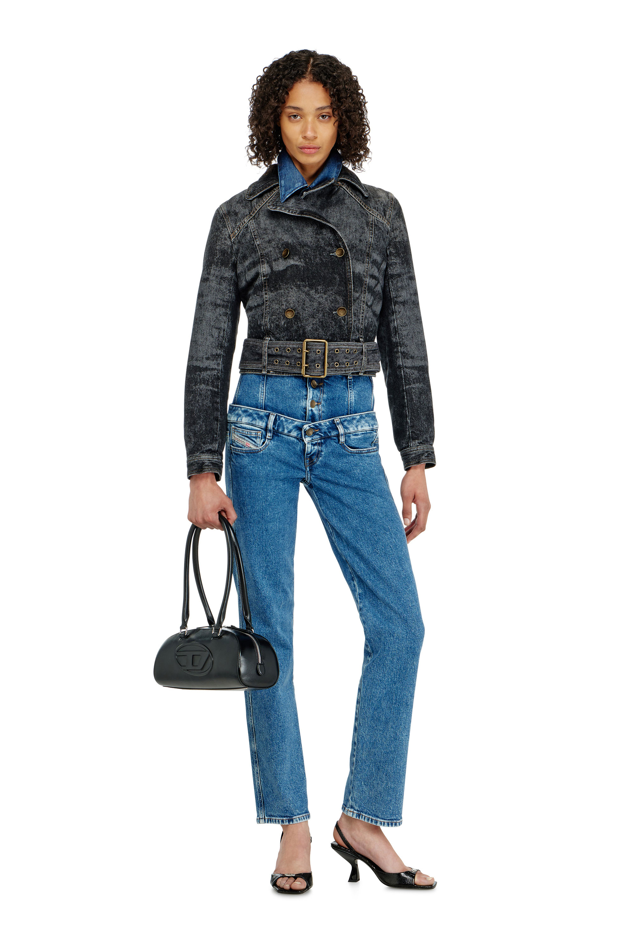 Diesel - DE-LEGEND-S, Giacca cropped in denim con cintura Donna in Nero - 2