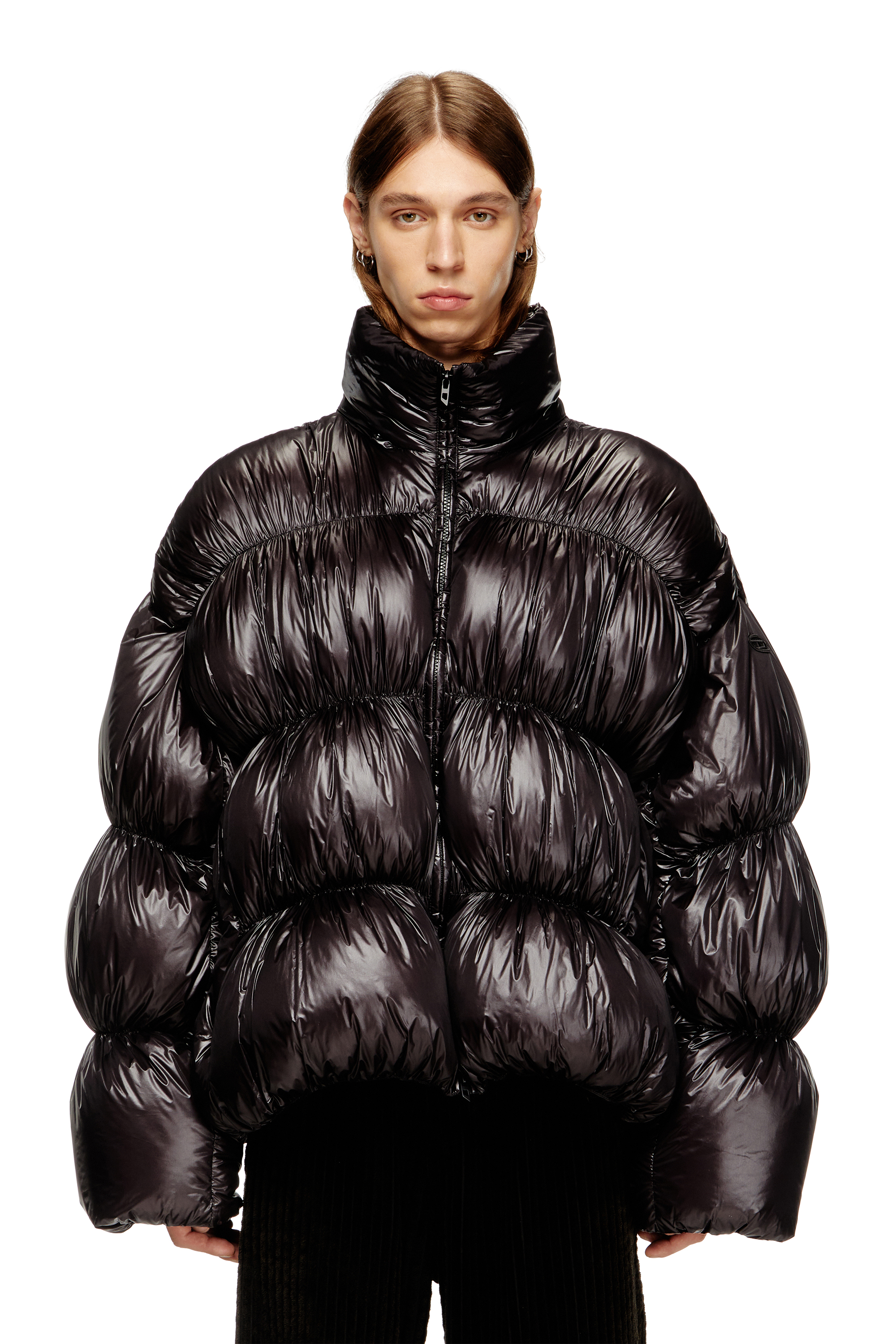 Diesel - W-CHOCO, Giacca con cappuccio effetto bubble Uomo in Nero - 1