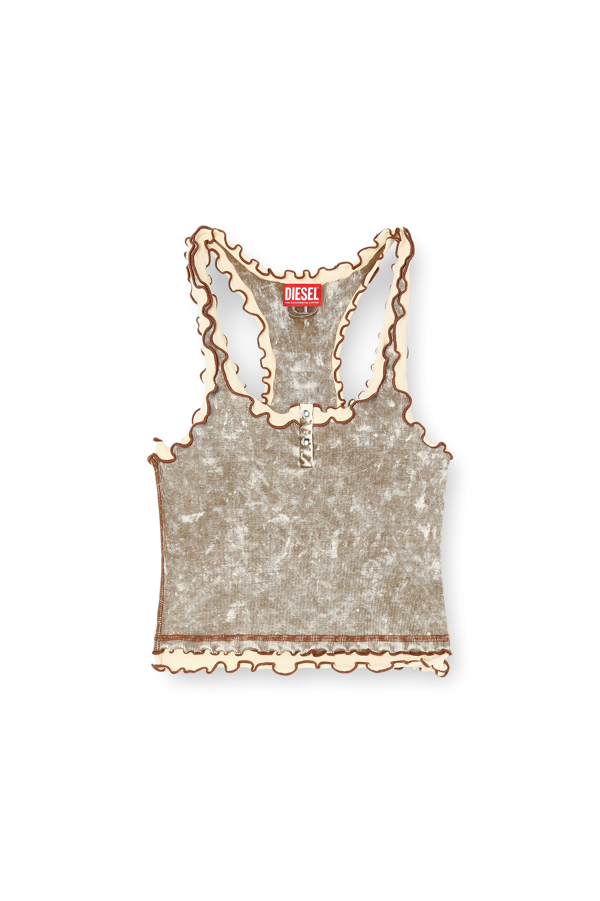 Diesel - T-ILIA-Q1, Tank top effetto marble con balze Donna in Verde - 3