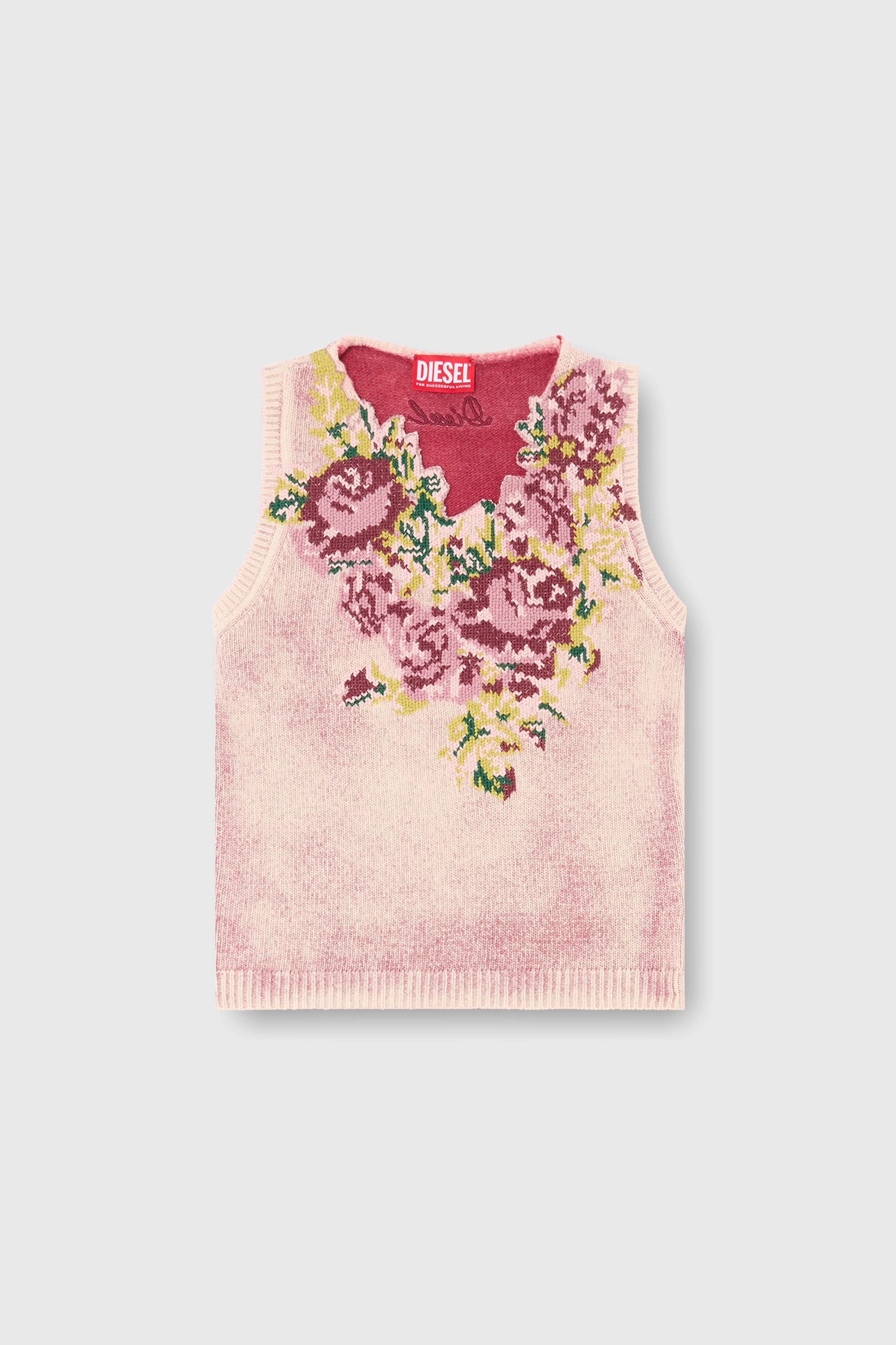 Diesel - M-RARIS, Gilet en maille &agrave; motif floral en laine m&eacute;lang&eacute;e Femme in Rose - 2