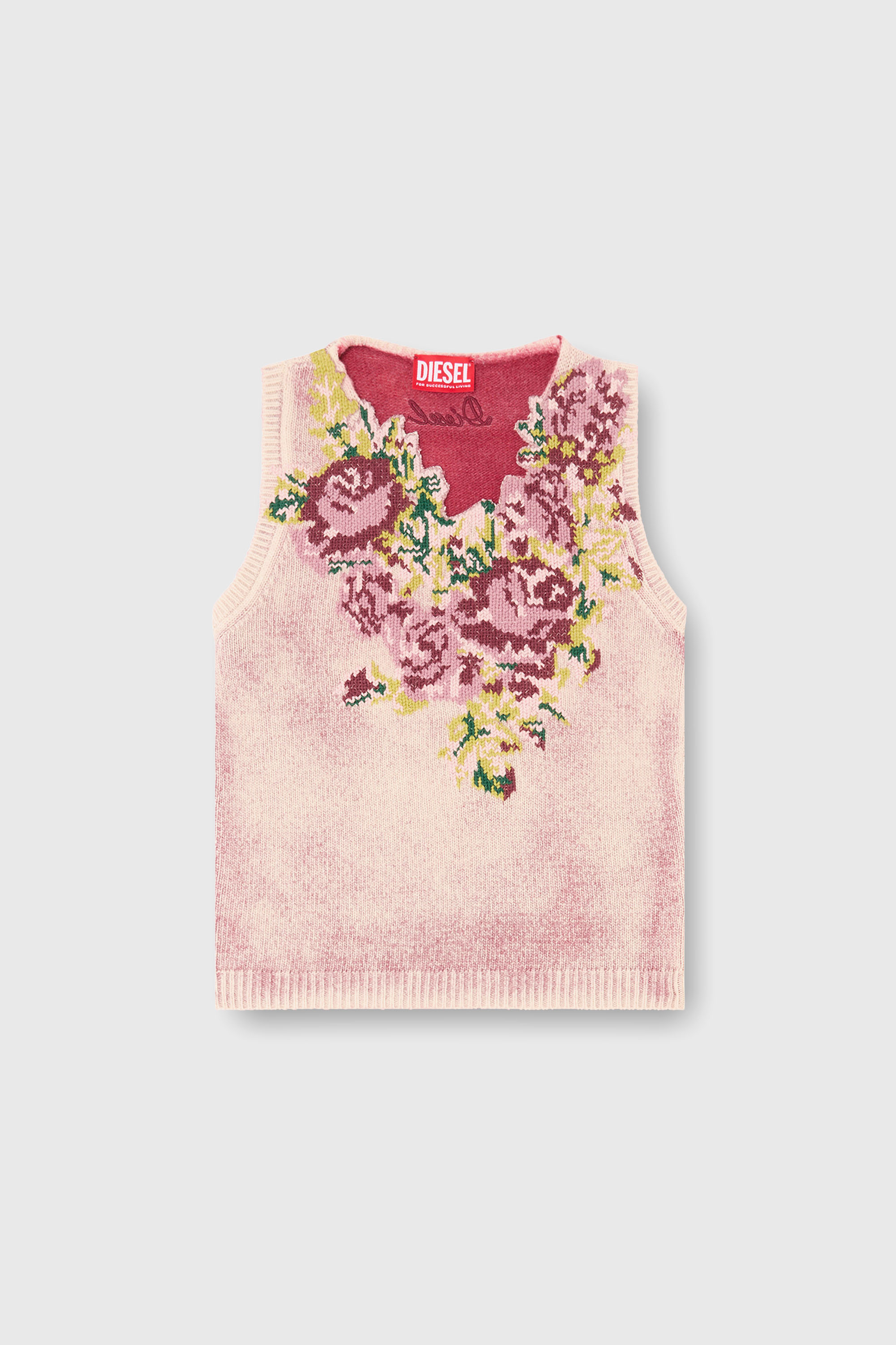 Diesel - M-RARIS, Damen Strickweste aus Wollmischung mit Blumenmuster in Rosa - 2