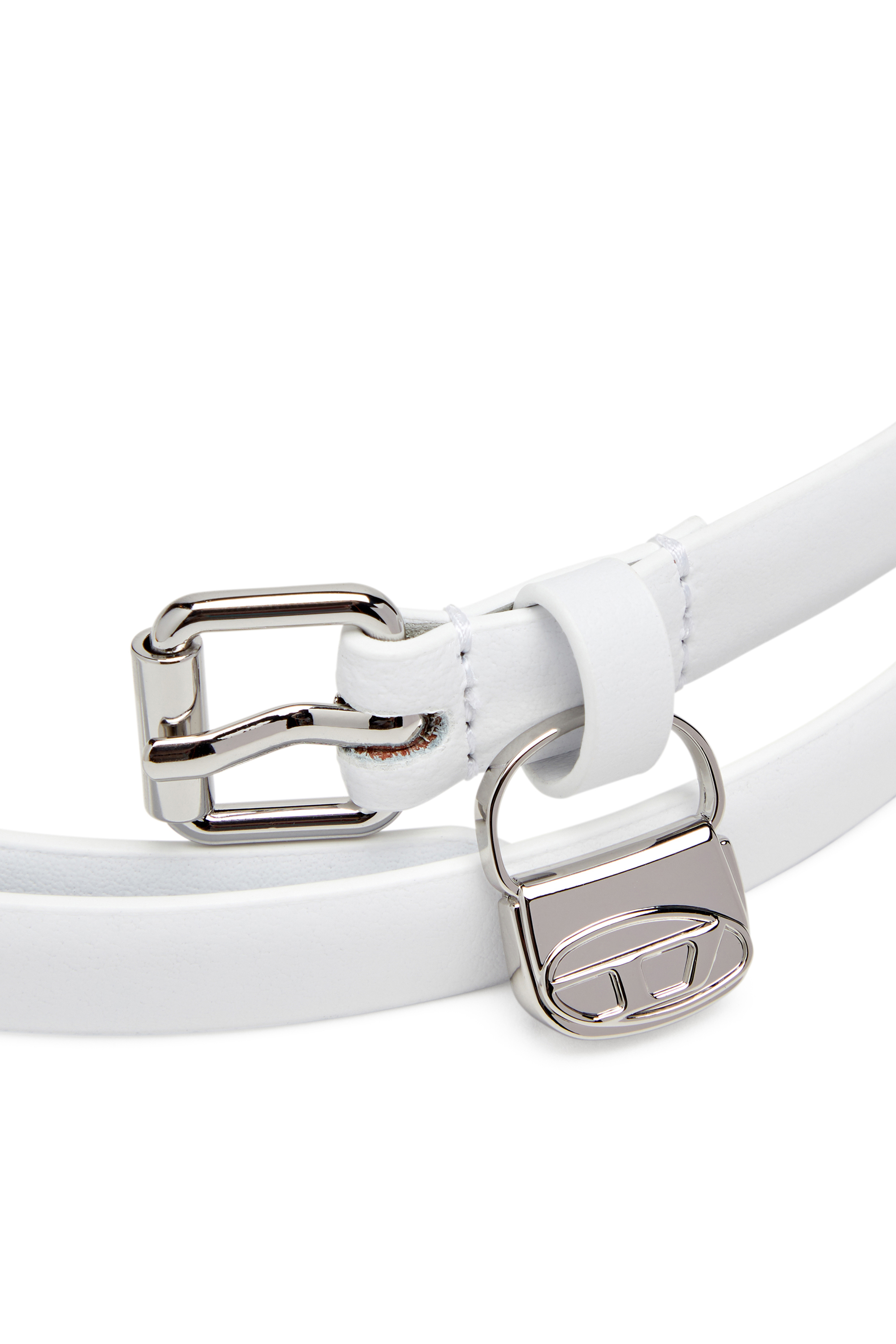 Diesel - B-CHARM HIP, Ceinture slim en cuir avec bijou de sac 1DR Femme in Blanc - 3